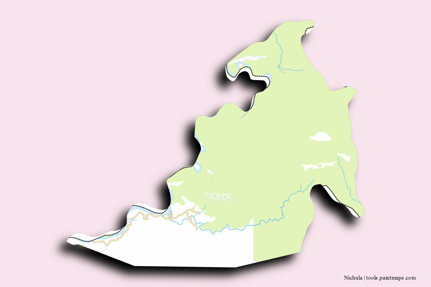 Mapa de barrios y pueblos de Nichula con efecto de sombra 3D