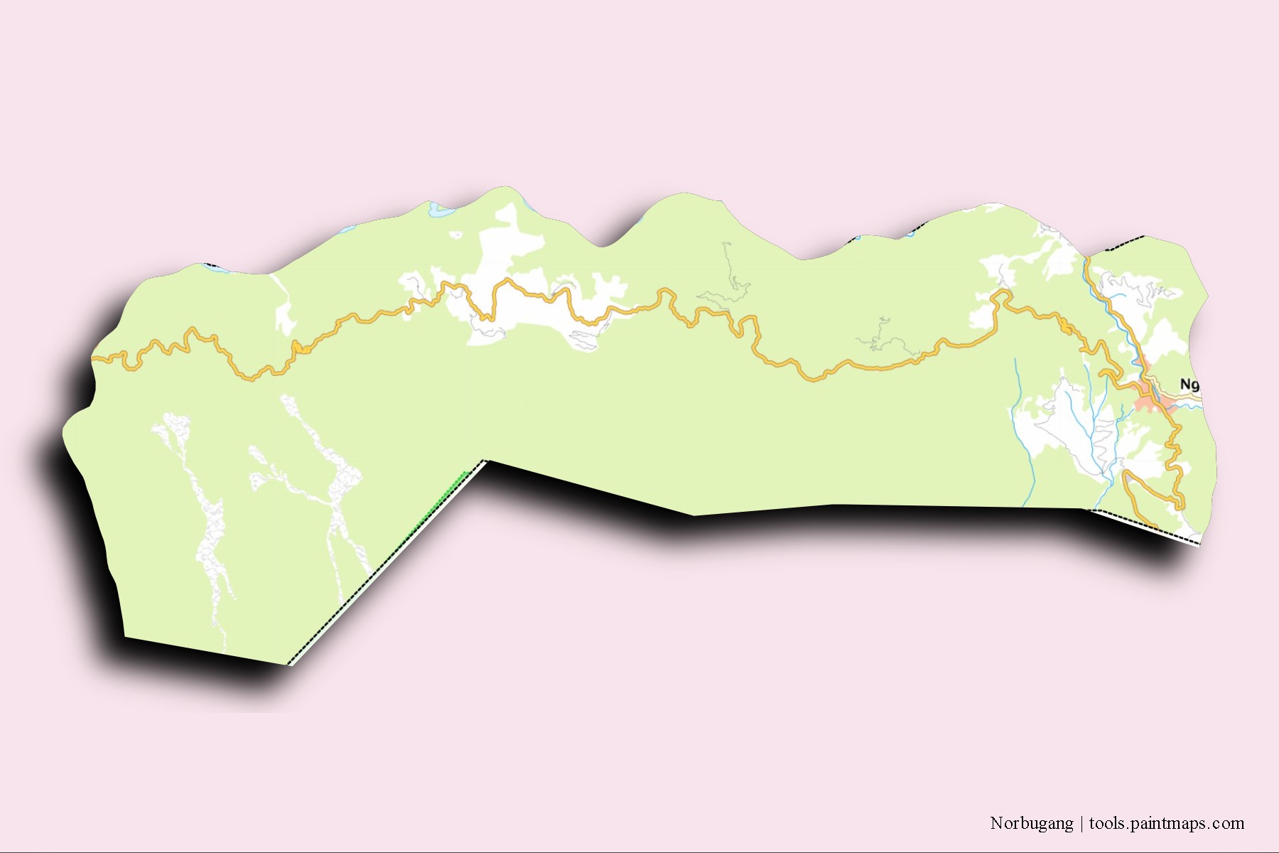 Mapa de barrios y pueblos de Norbugang con efecto de sombra 3D