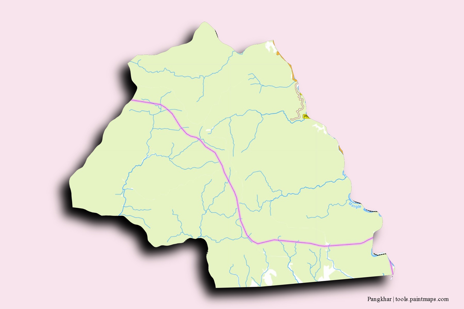 Mapa de barrios y pueblos de Pangkhar con efecto de sombra 3D