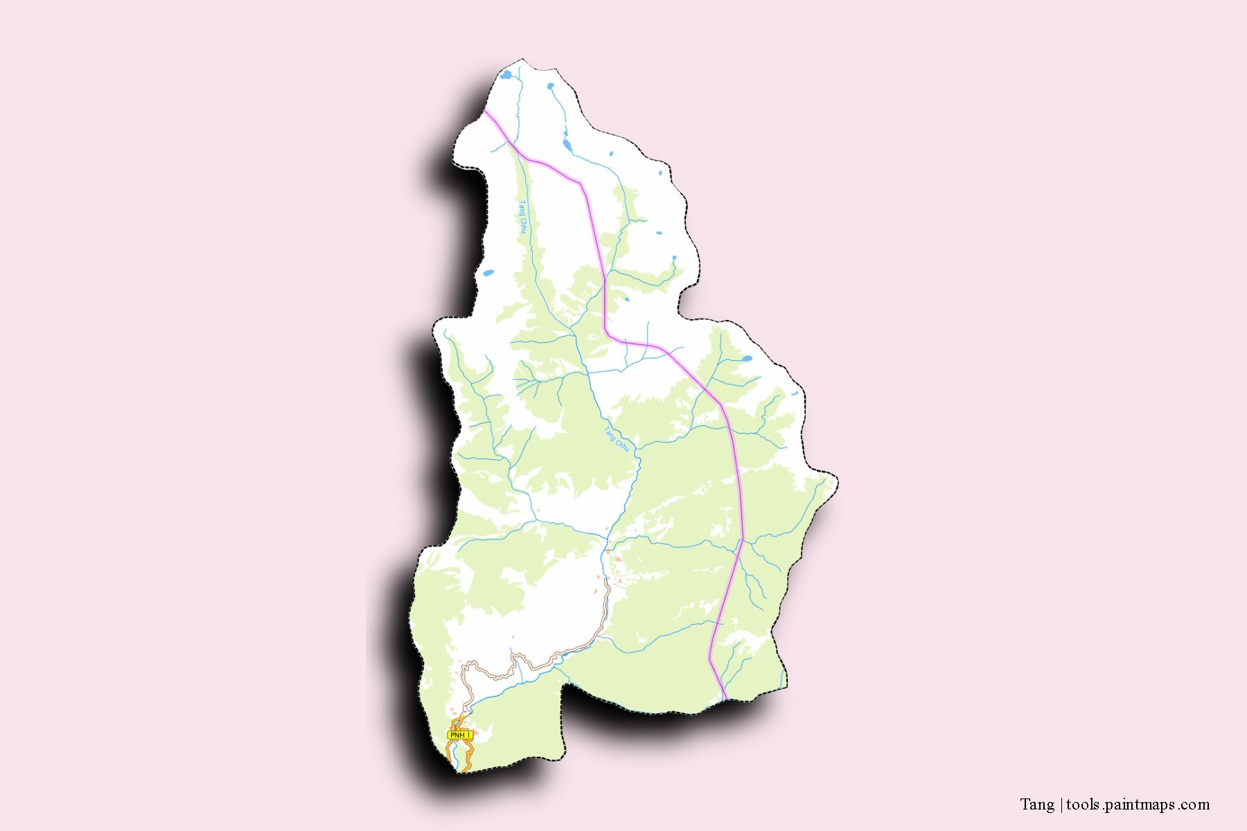 Mapa de barrios y pueblos de Tang con efecto de sombra 3D