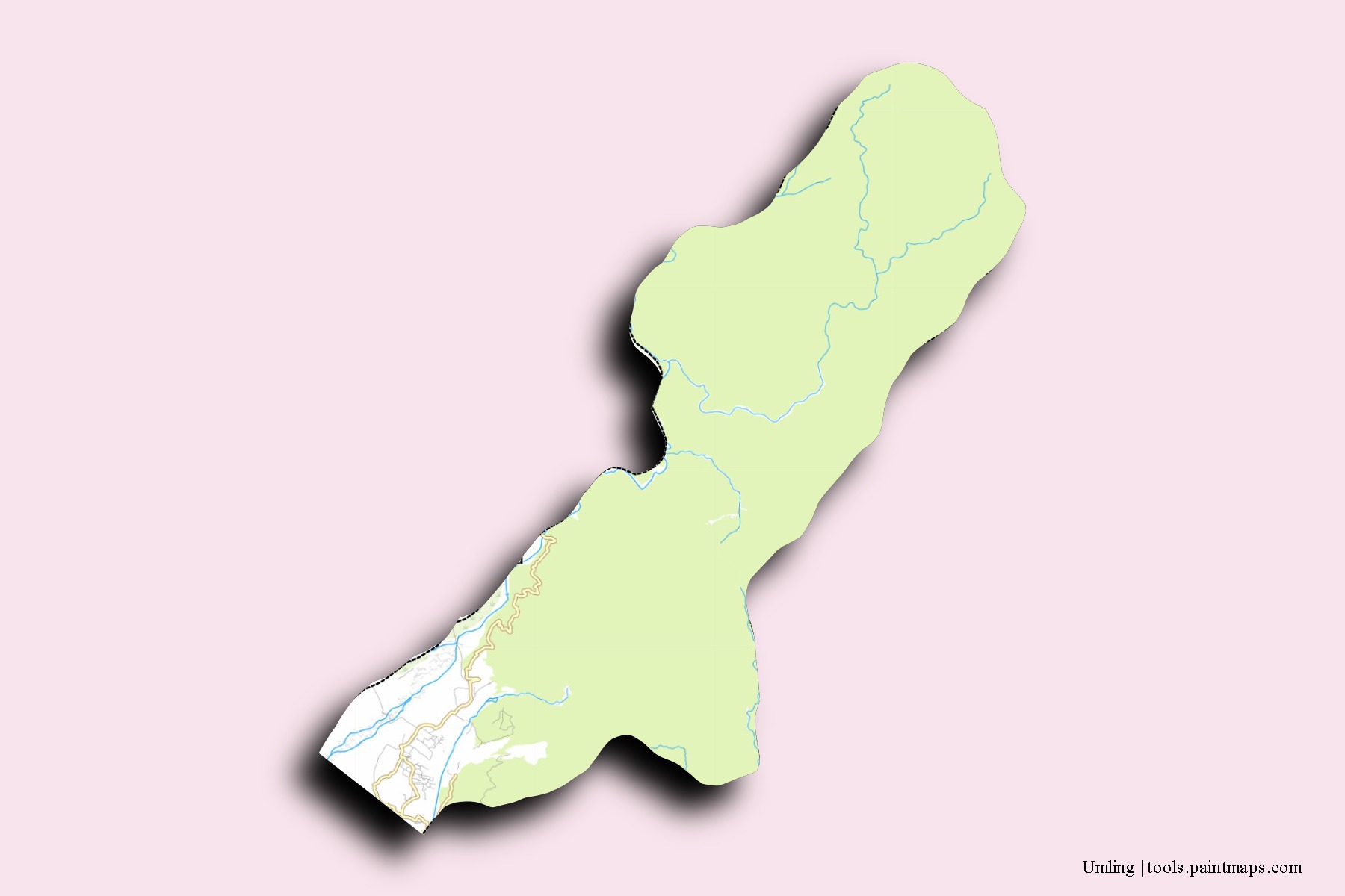 Mapa de barrios y pueblos de Umling con efecto de sombra 3D