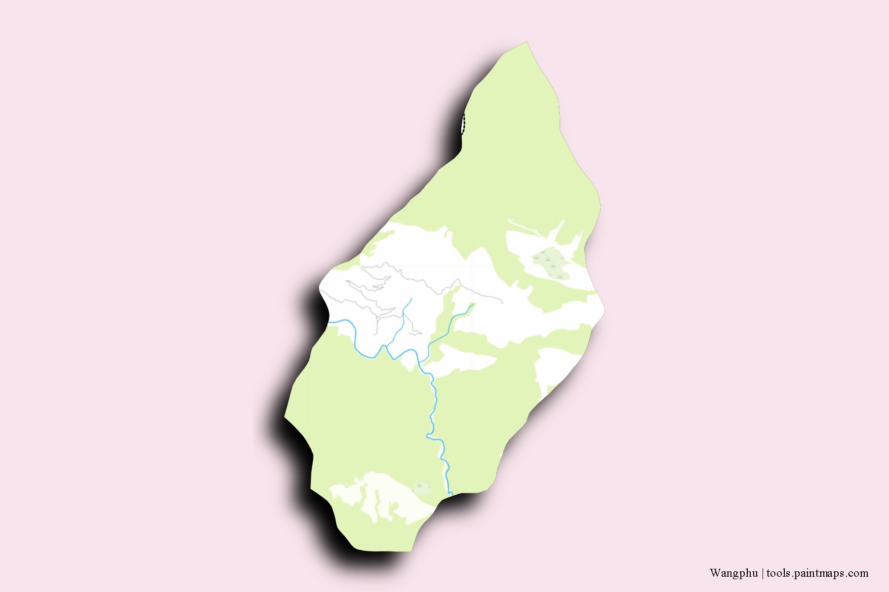 Mapa de barrios y pueblos de Wangphu con efecto de sombra 3D