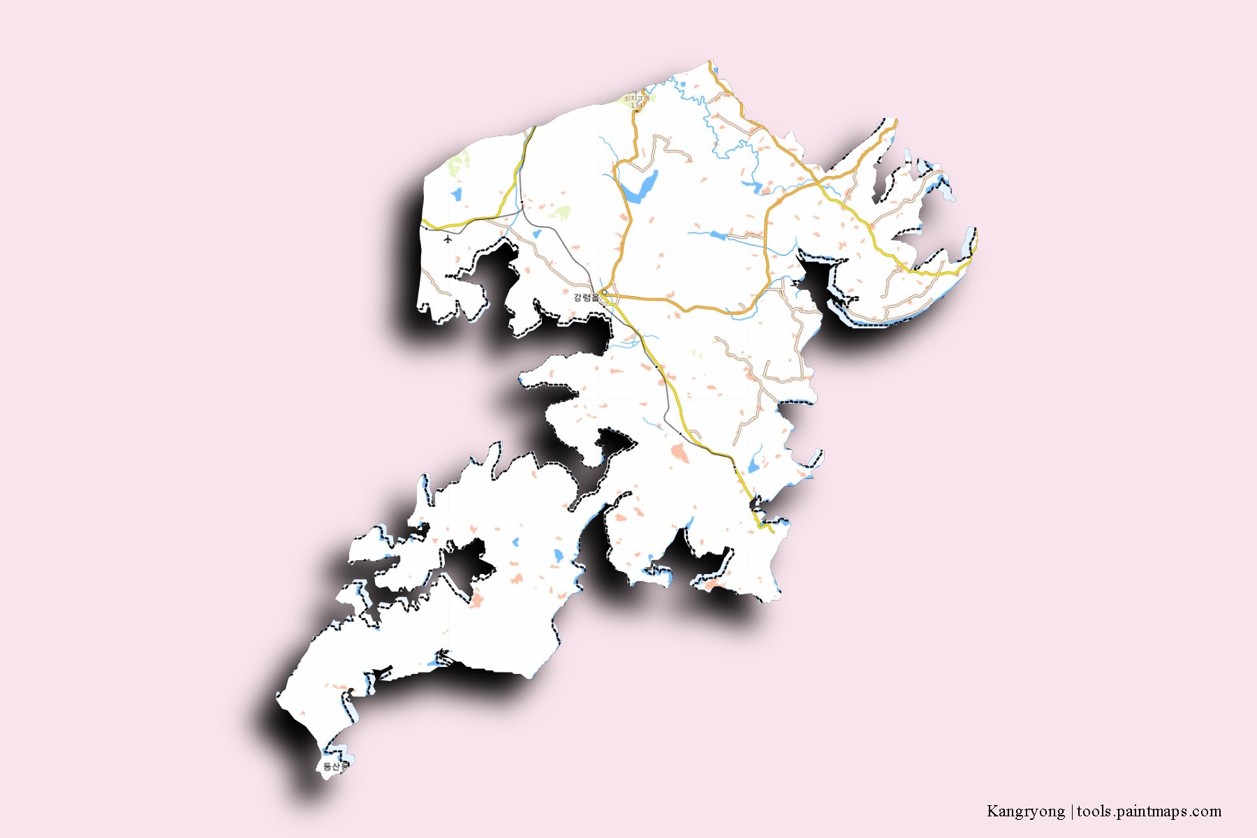 3D gölge efektli Kangryong mahalleleri ve köyleri haritası