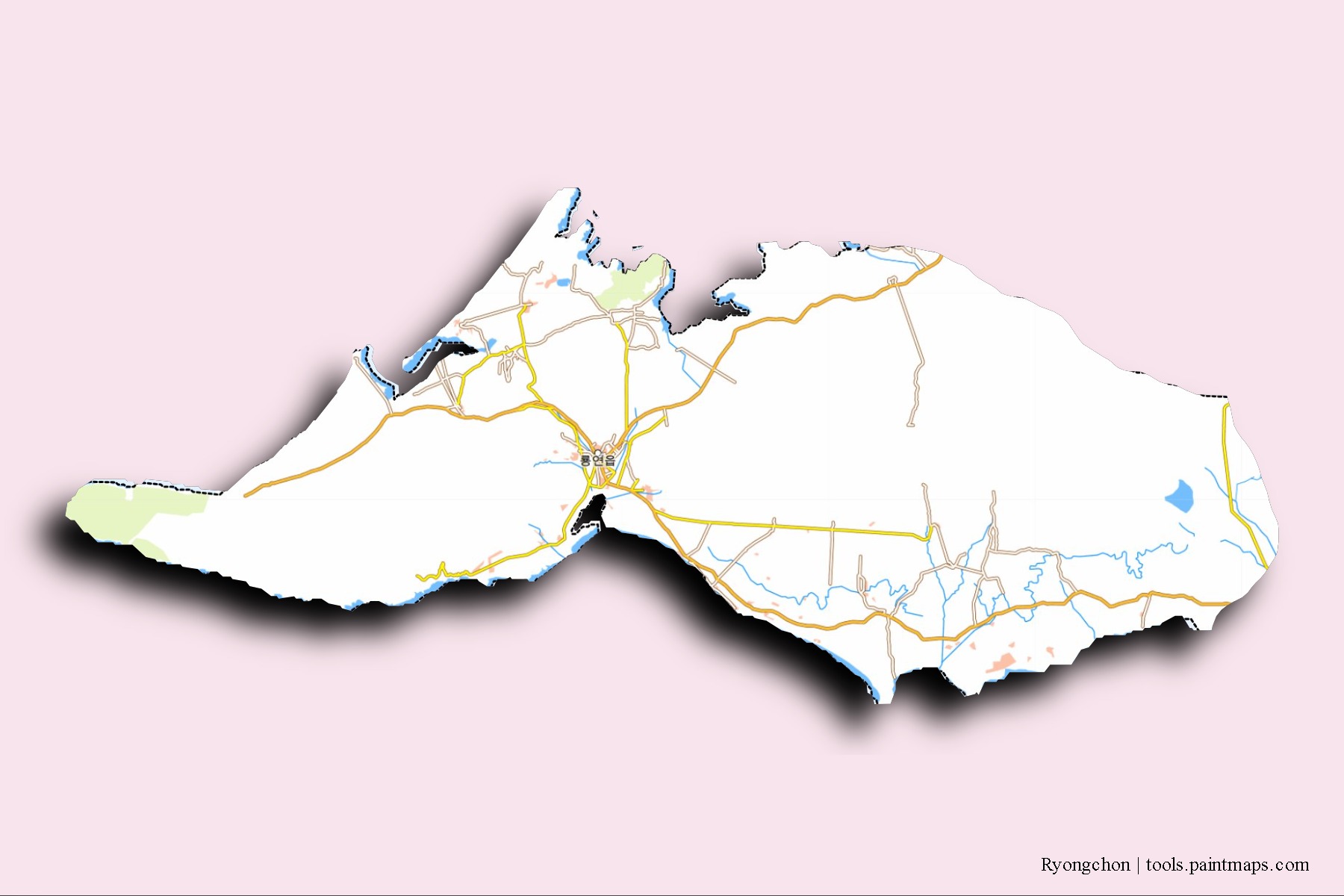3D gölge efektli Ryongchon mahalleleri ve köyleri haritası