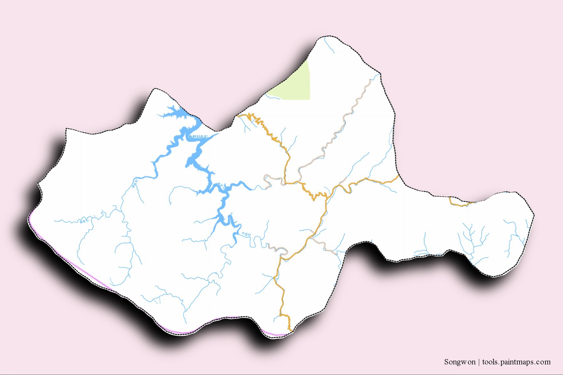 Mapa de barrios y pueblos de Songwon con efecto de sombra 3D