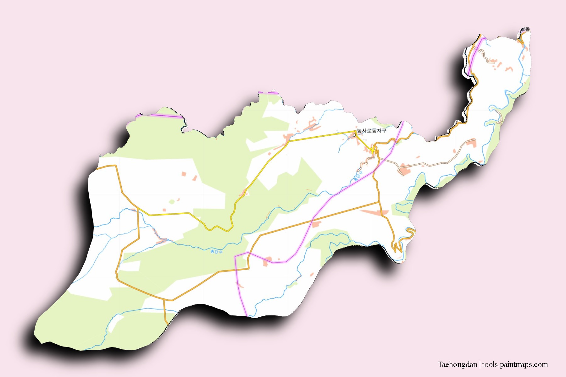 Mapa de barrios y pueblos de Taehongdan con efecto de sombra 3D