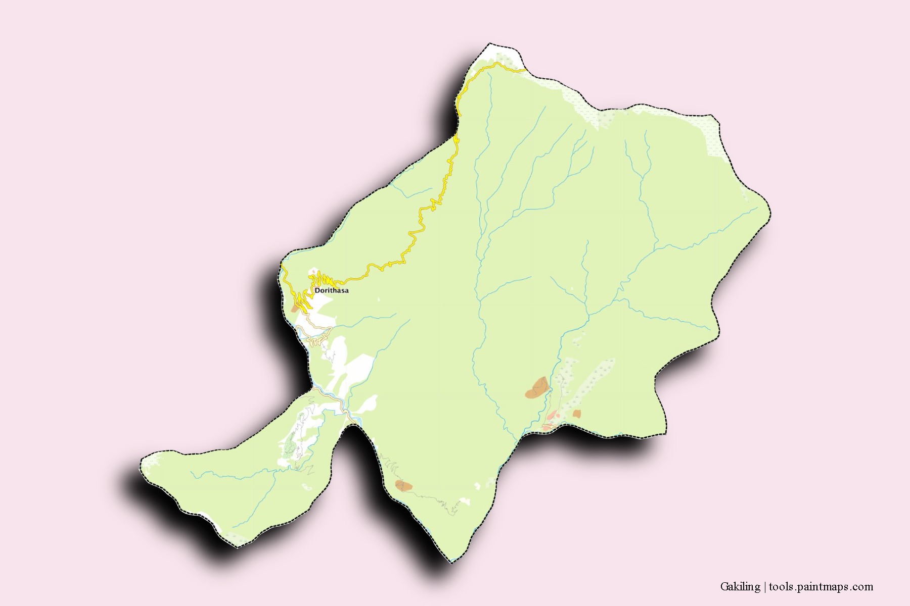 Mapa de barrios y pueblos de Gakiling con efecto de sombra 3D