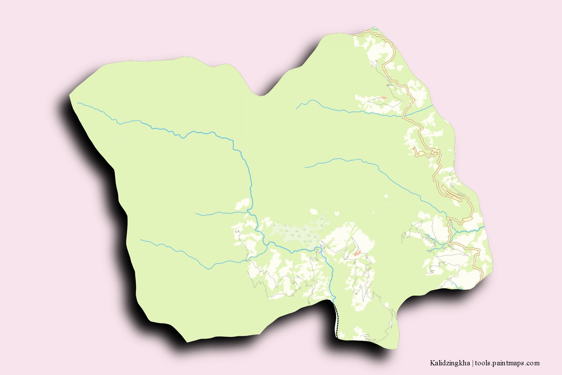 Mapa de barrios y pueblos de Kalidzingkha con efecto de sombra 3D