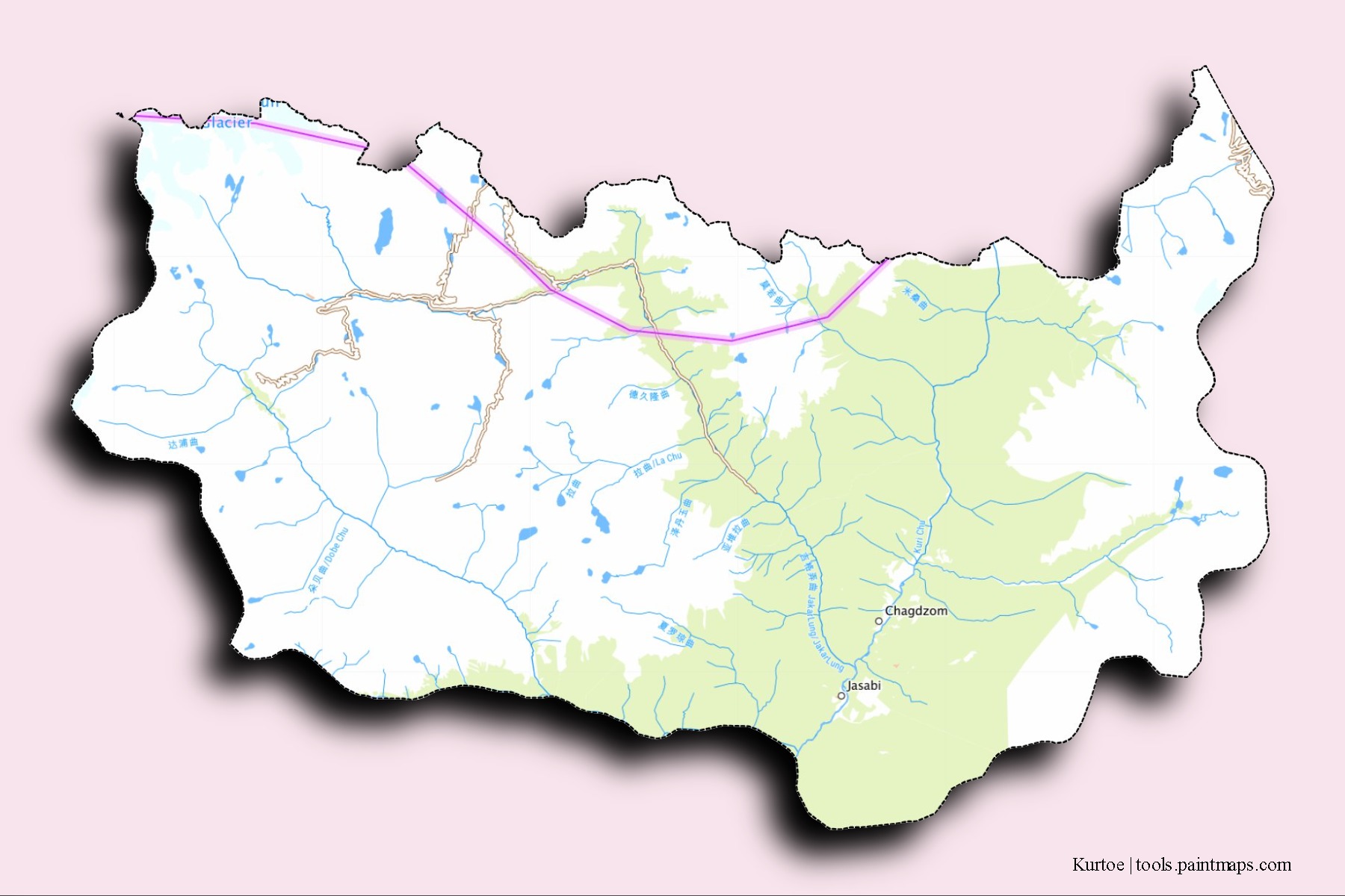 Mapa de barrios y pueblos de Kurtoe con efecto de sombra 3D