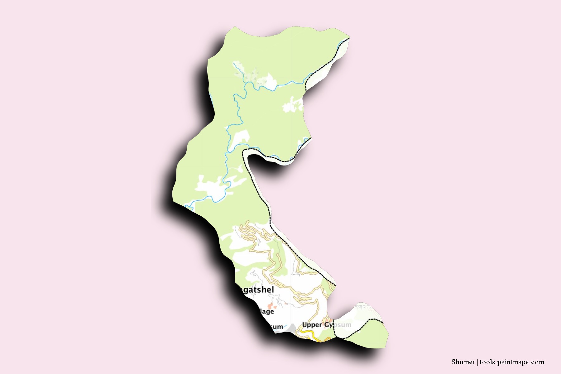 Mapa de barrios y pueblos de Shumer con efecto de sombra 3D