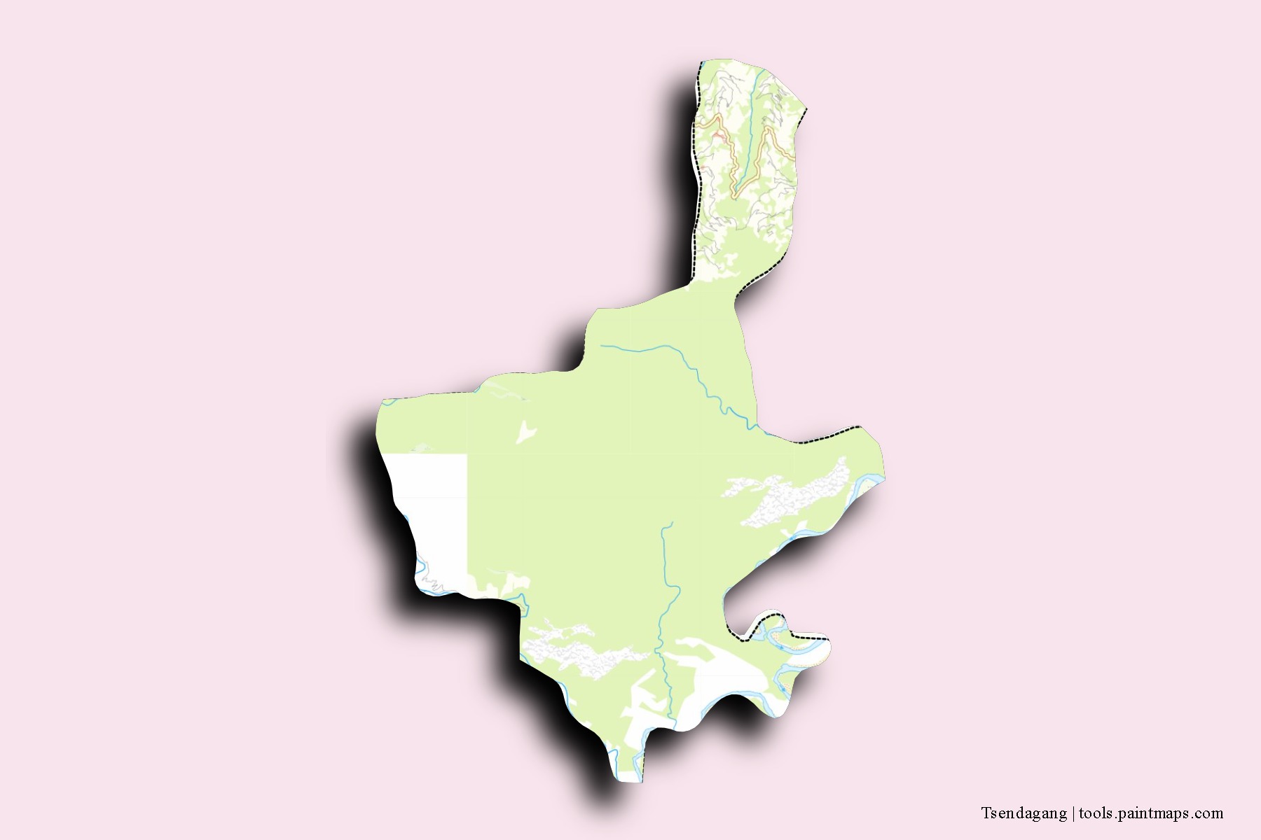 Mapa de barrios y pueblos de Tsendagang con efecto de sombra 3D