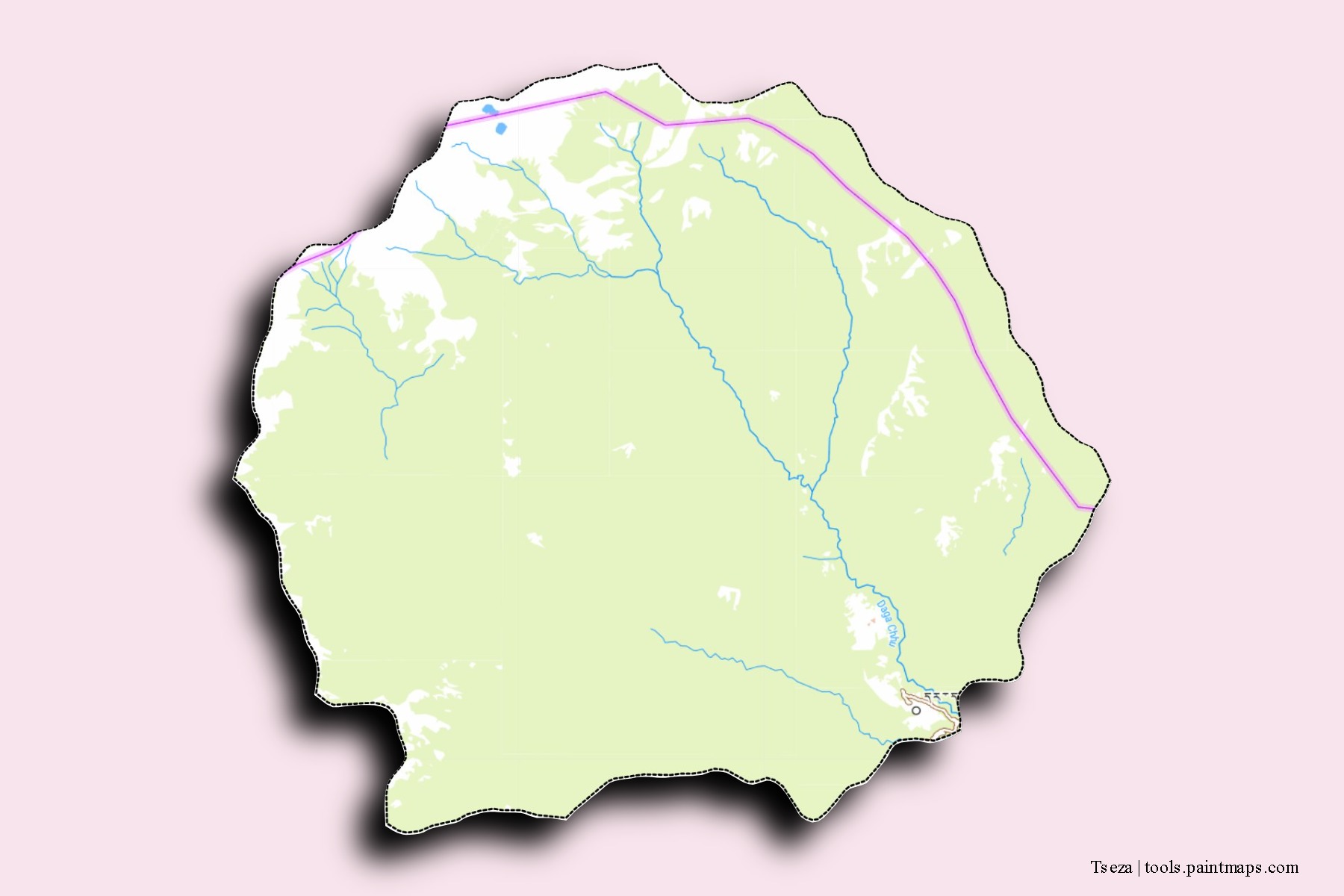 Mapa de barrios y pueblos de Tseza con efecto de sombra 3D