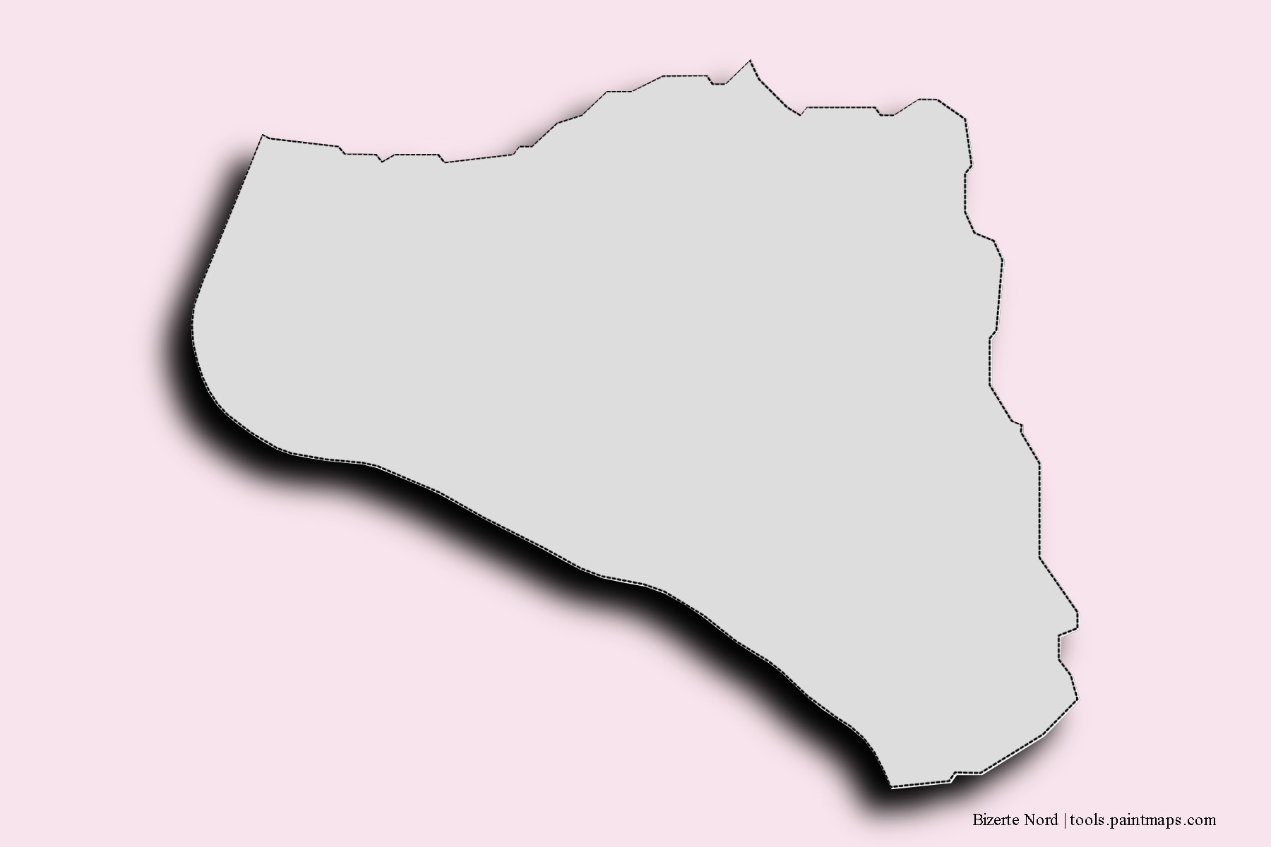 Mapa de barrios y pueblos de Bizerte Nord con efecto de sombra 3D