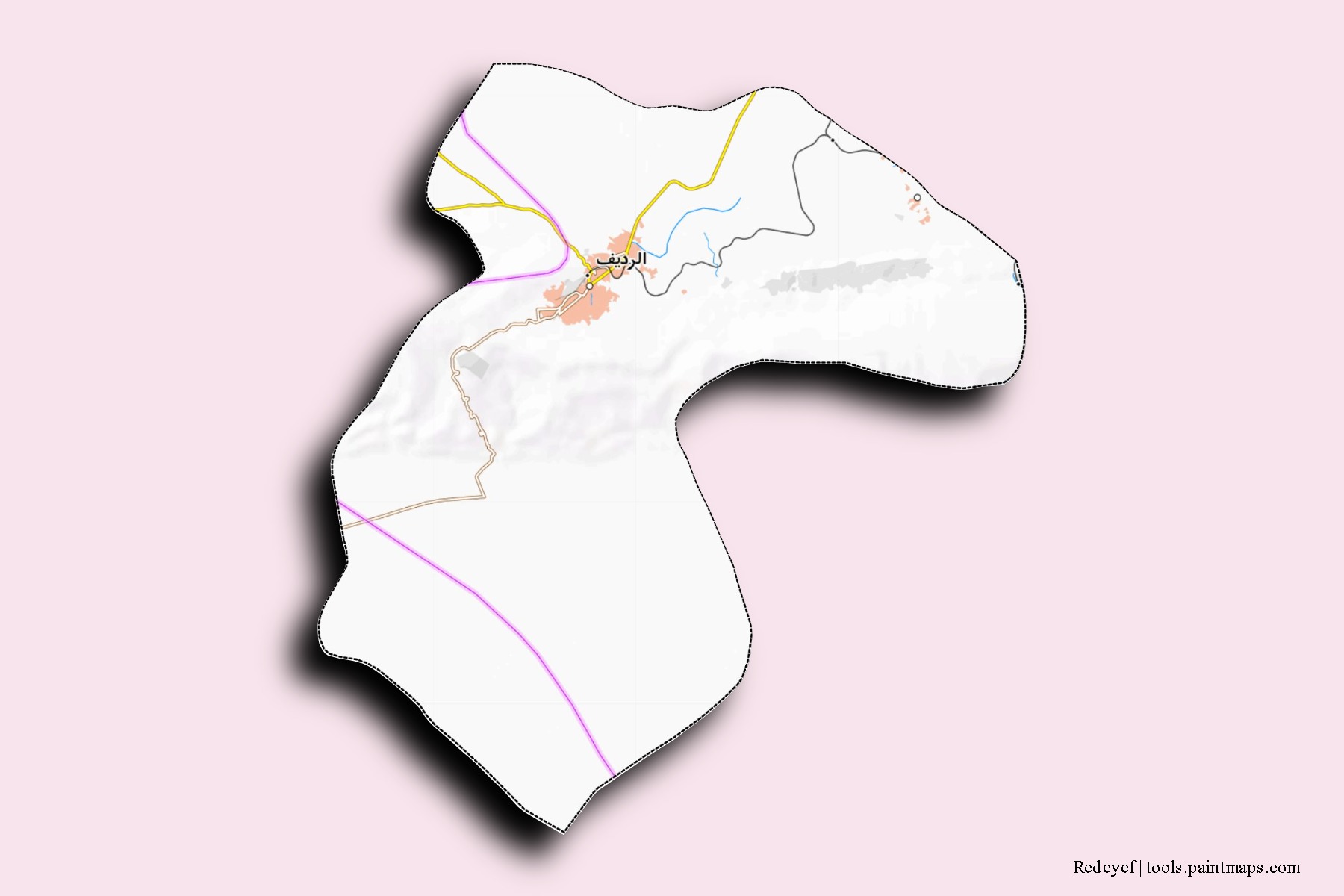 Redeyef neighborhoods and villages map with 3D shadow effect