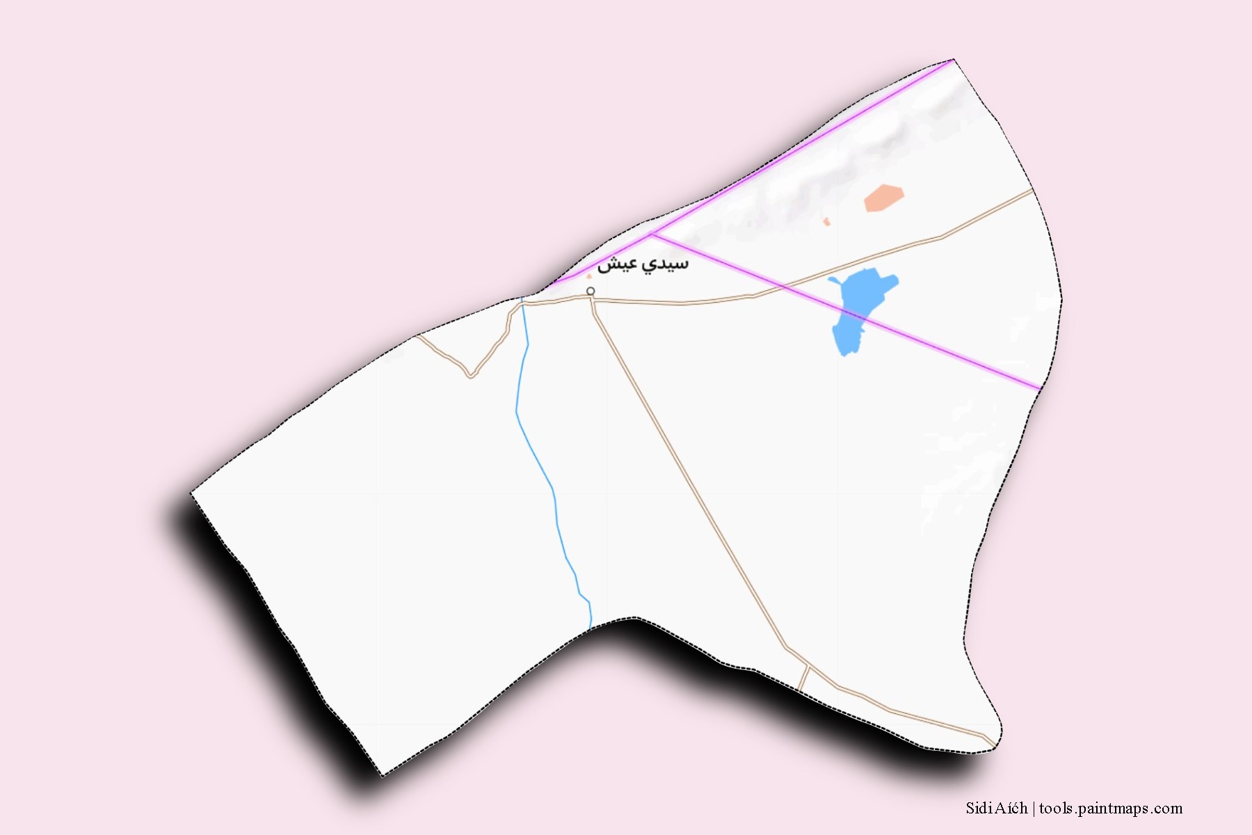 Mapa de barrios y pueblos de Sidi Aíćh con efecto de sombra 3D