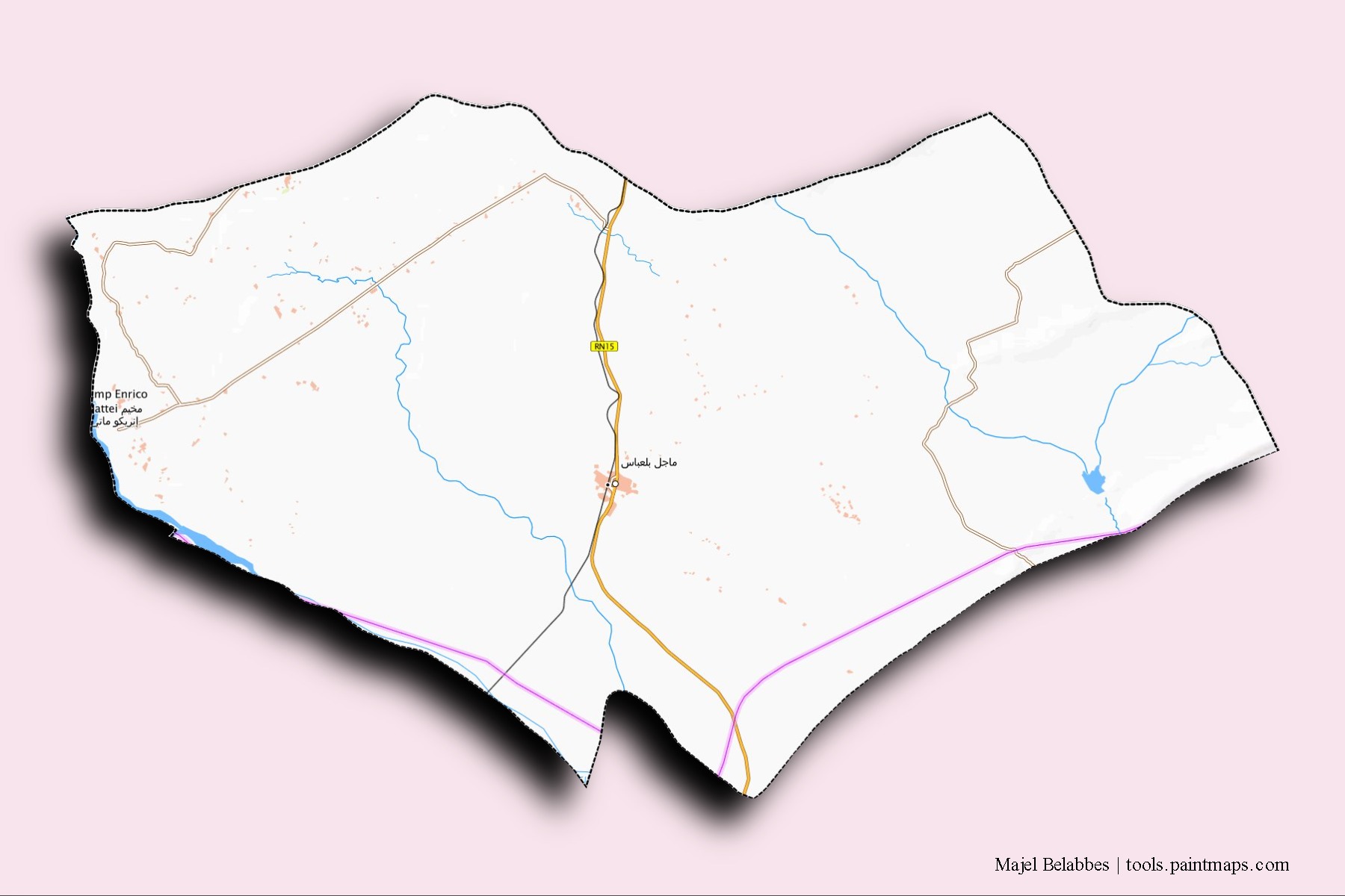 Majel Belabbes neighborhoods and villages map with 3D shadow effect