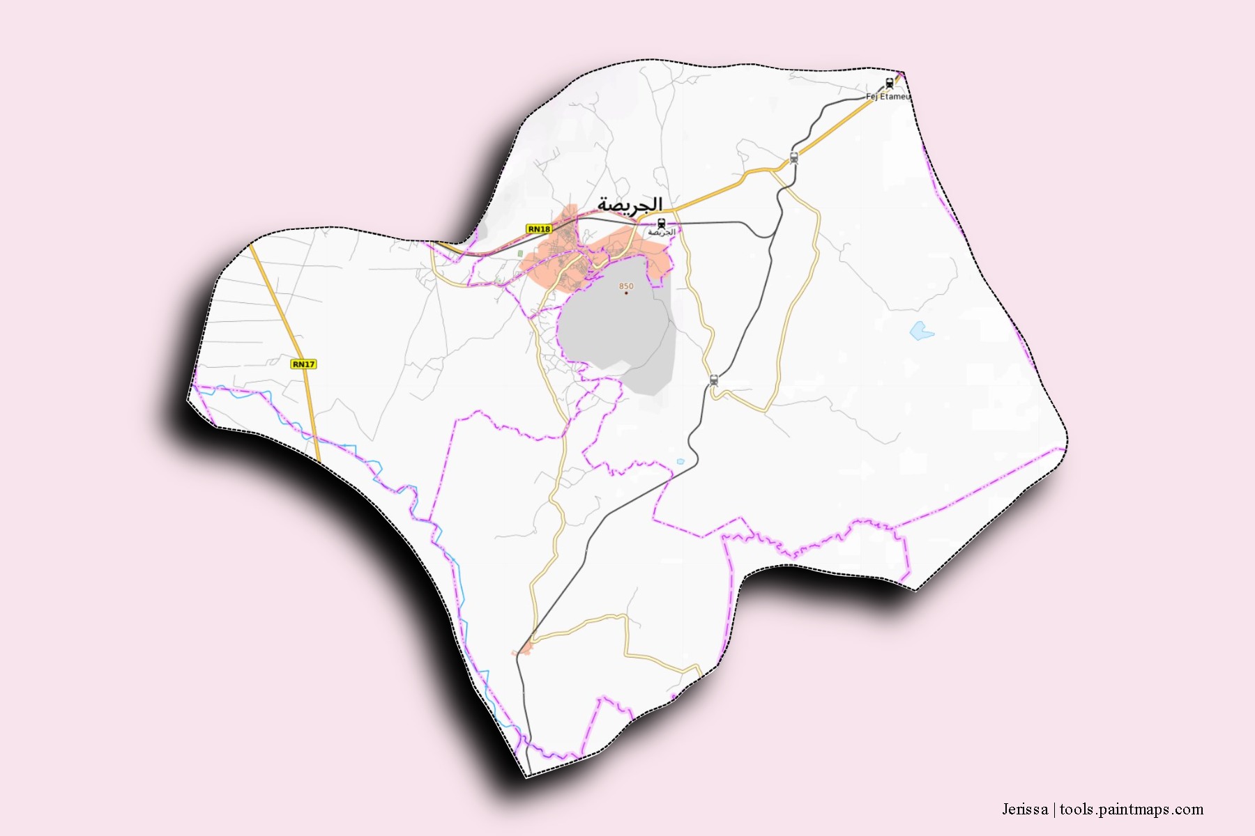 3D gölge efektli Jerissa mahalleleri ve köyleri haritası