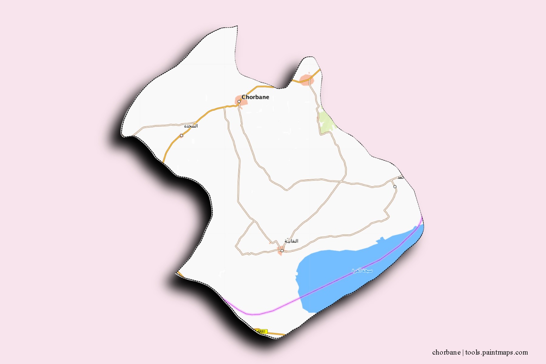 Mapa de barrios y pueblos de chorbane con efecto de sombra 3D