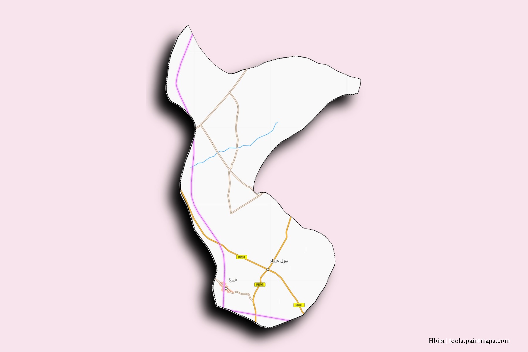 Mapa de barrios y pueblos de Hbira con efecto de sombra 3D