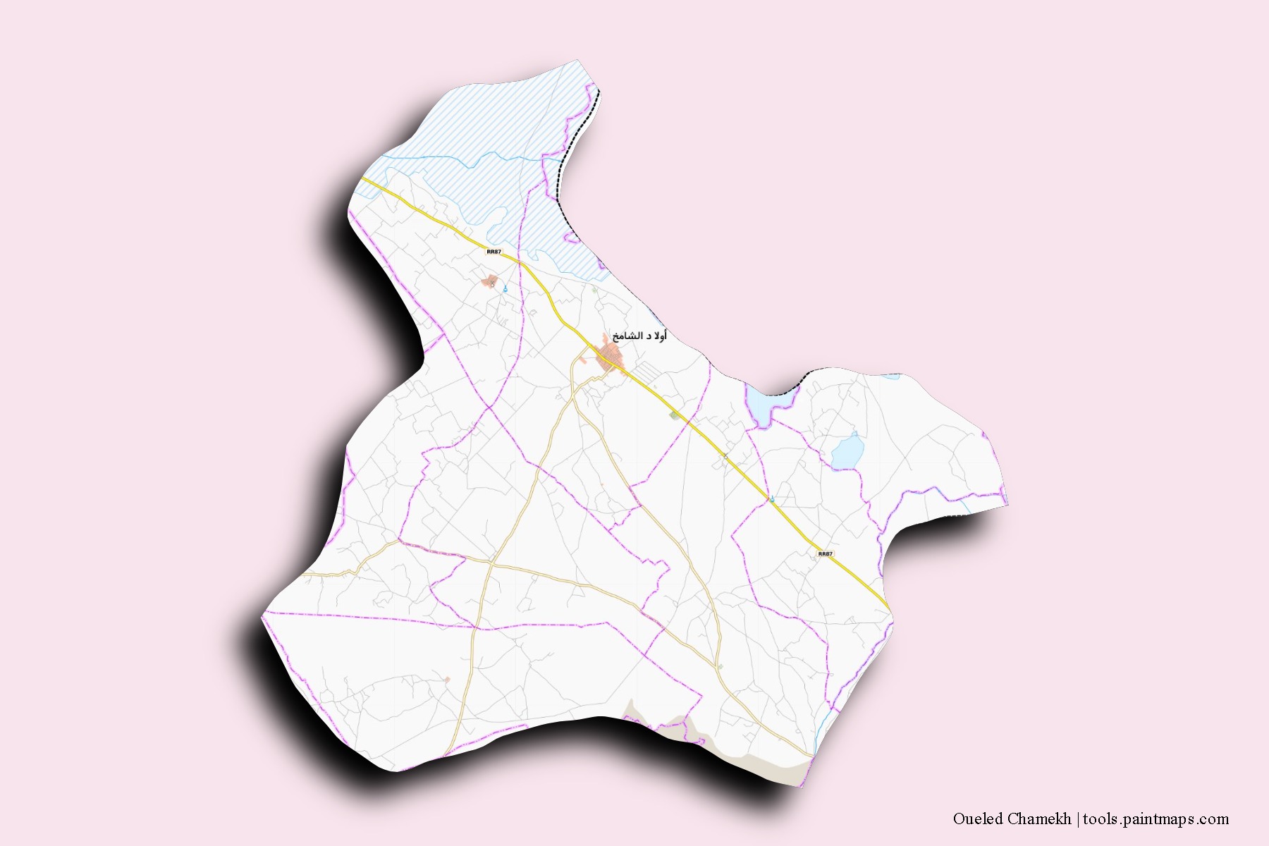 Ouled Chamekh neighborhoods and villages map with 3D shadow effect