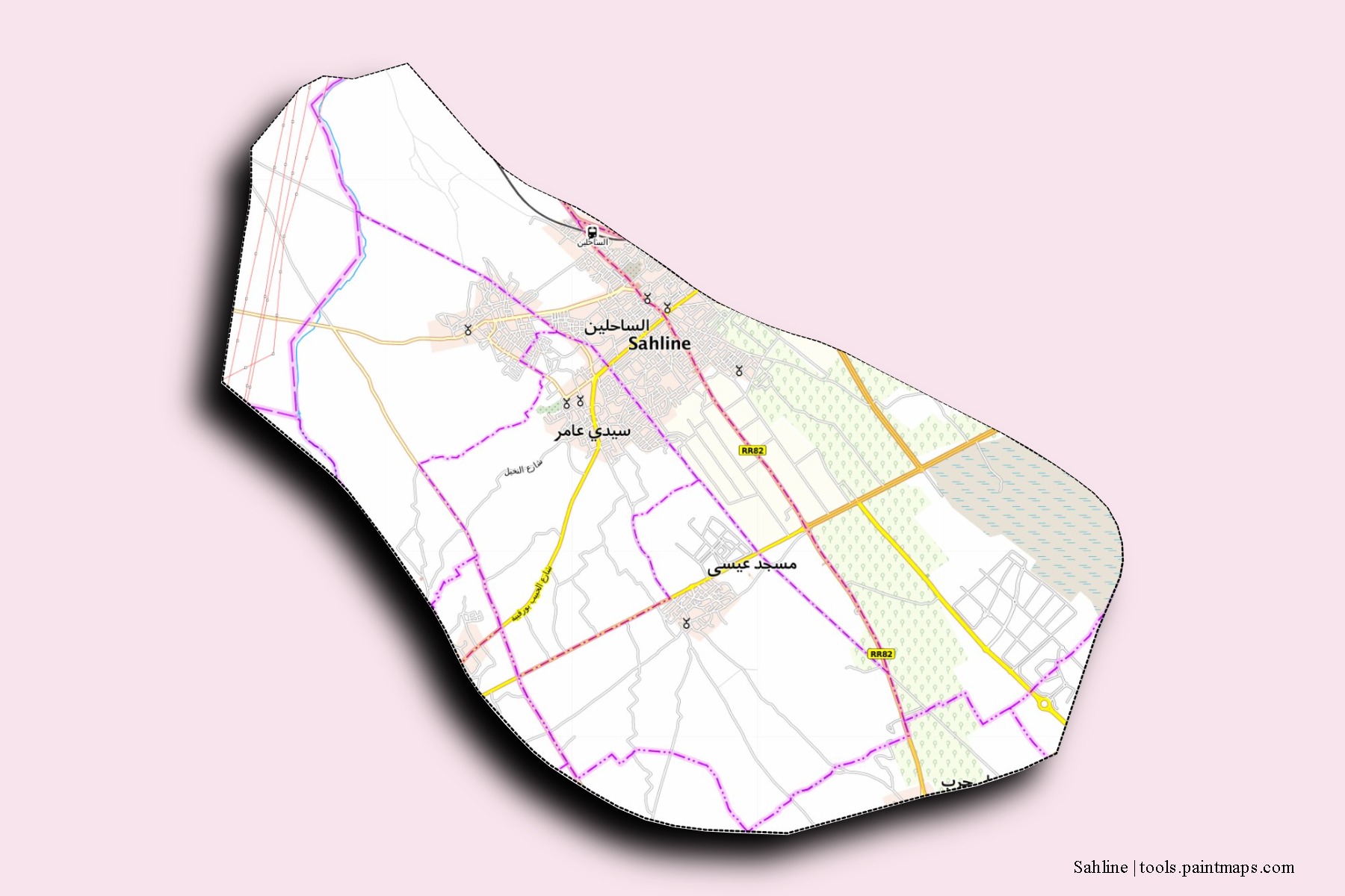 Sahline neighborhoods and villages map with 3D shadow effect