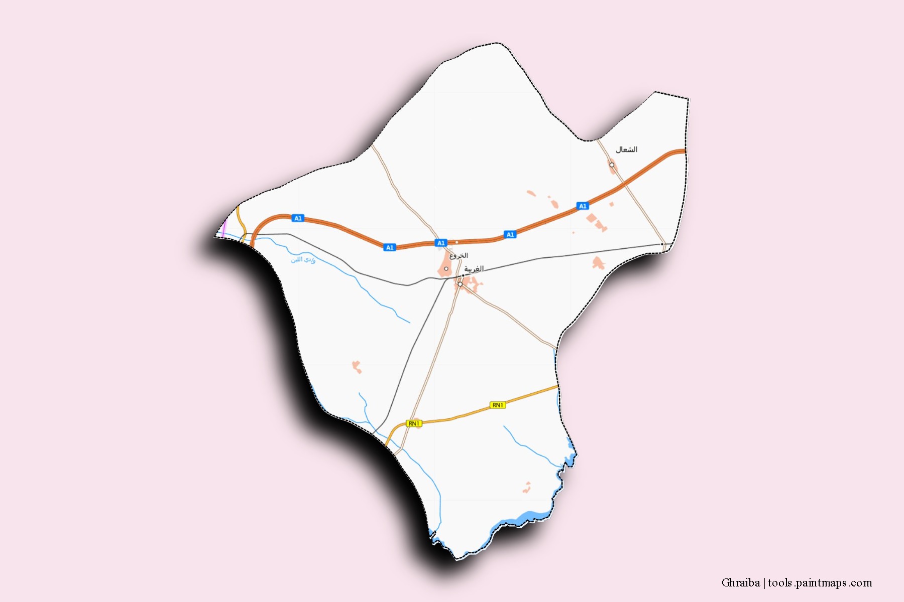 3D gölge efektli Ghraiba mahalleleri ve köyleri haritası