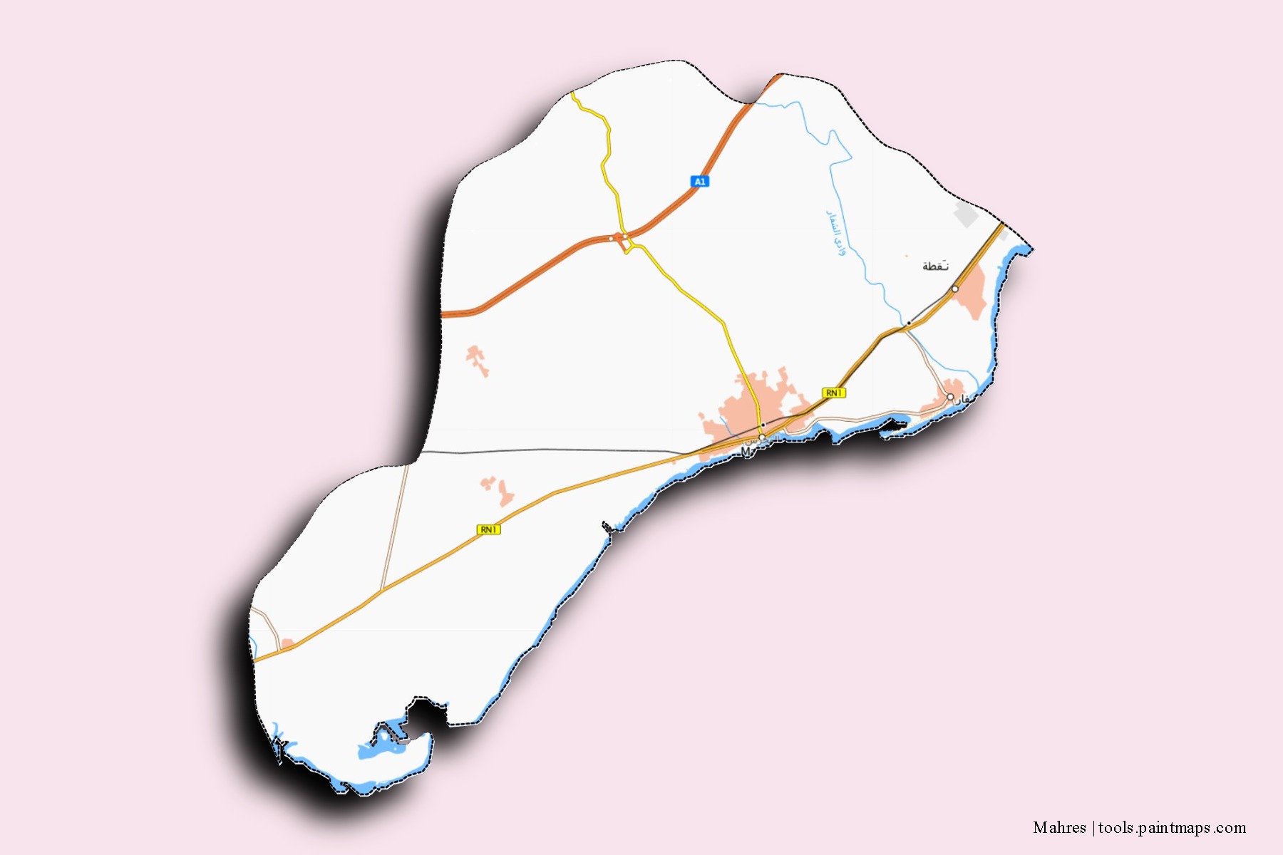 Mahres neighborhoods and villages map with 3D shadow effect