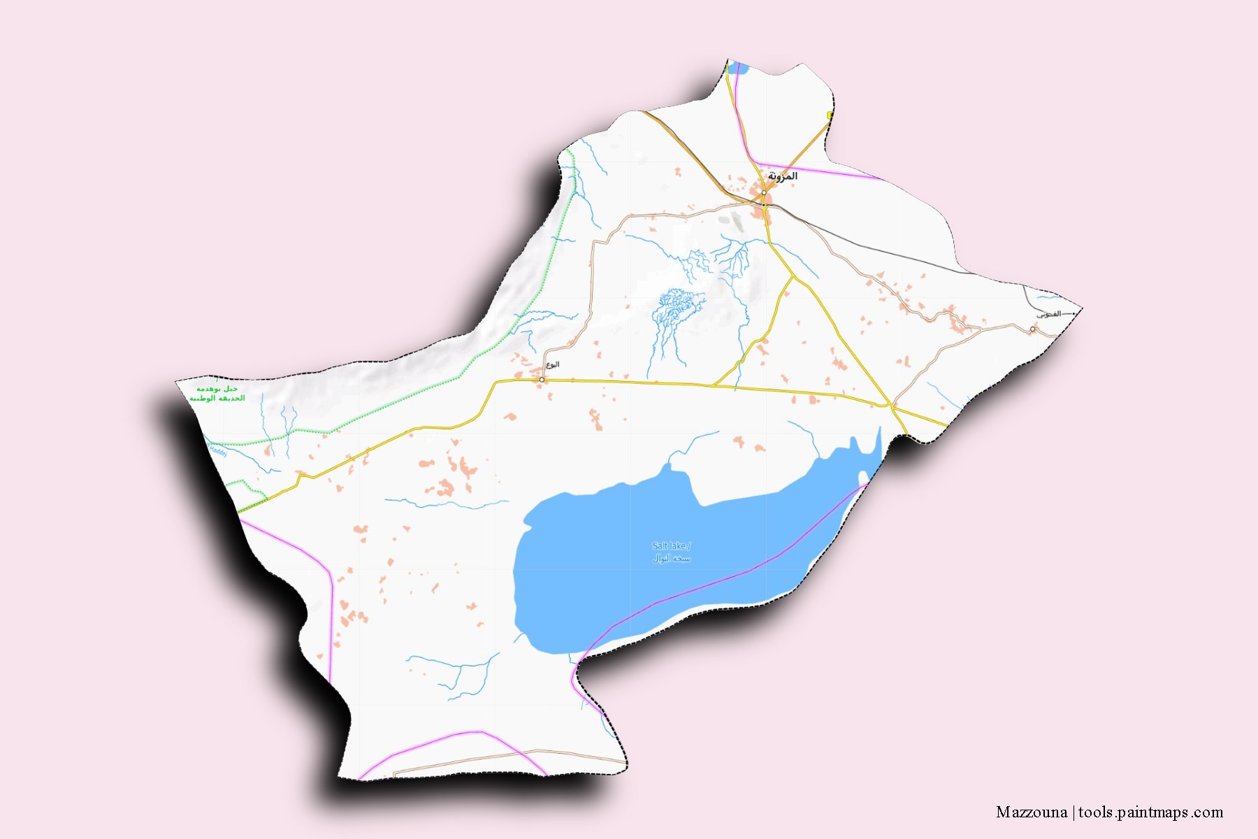 Mazzouna neighborhoods and villages map with 3D shadow effect