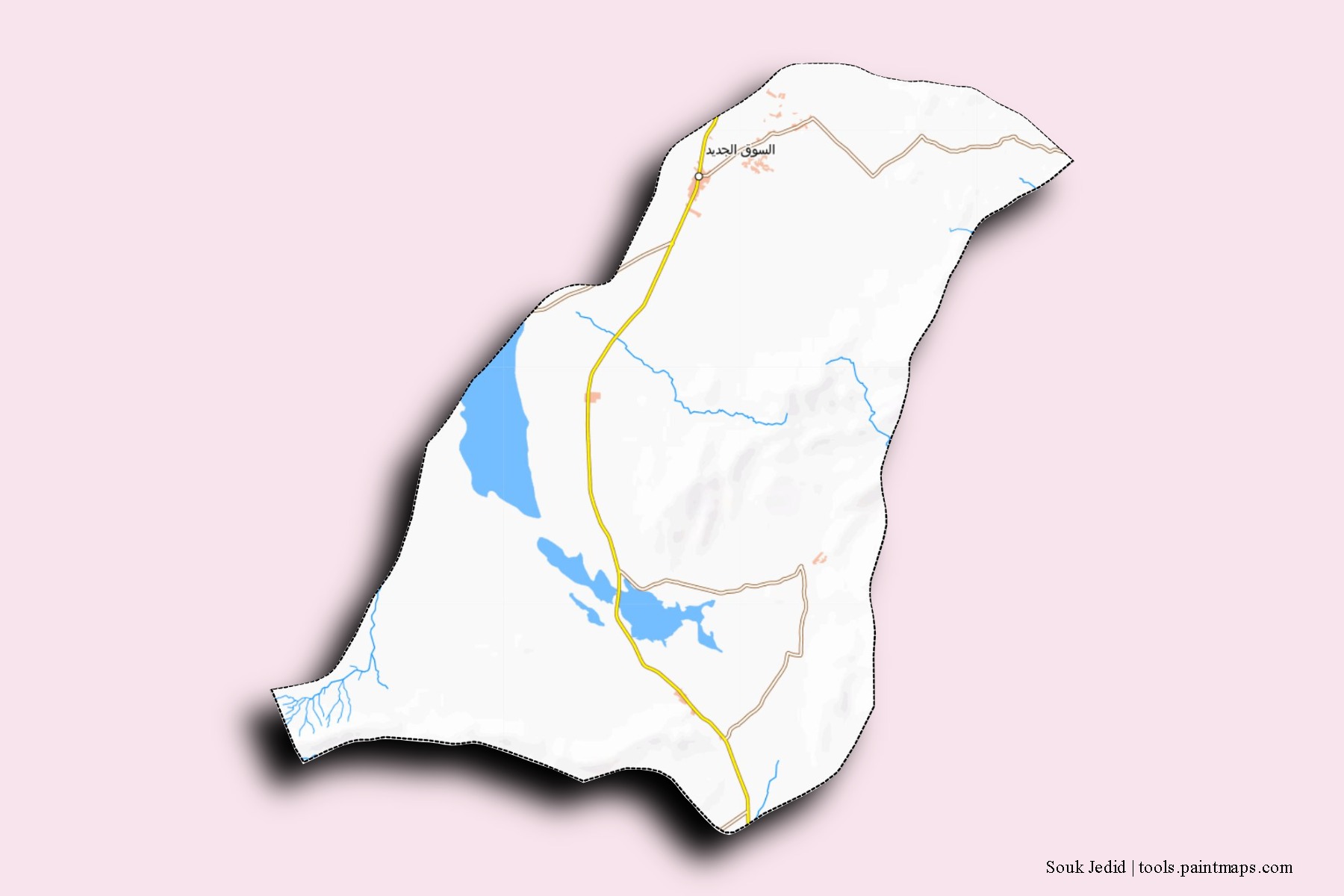 Mapa de barrios y pueblos de Souk Jedid con efecto de sombra 3D