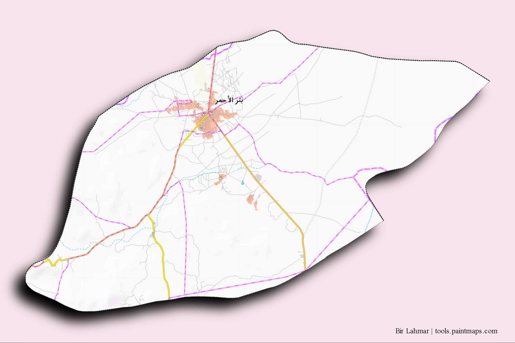 Mapa de barrios y pueblos de Bir Lahmar con efecto de sombra 3D