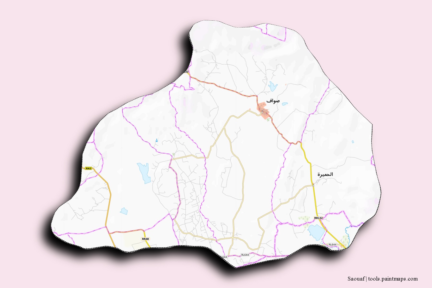 3D gölge efektli Saouaf mahalleleri ve köyleri haritası