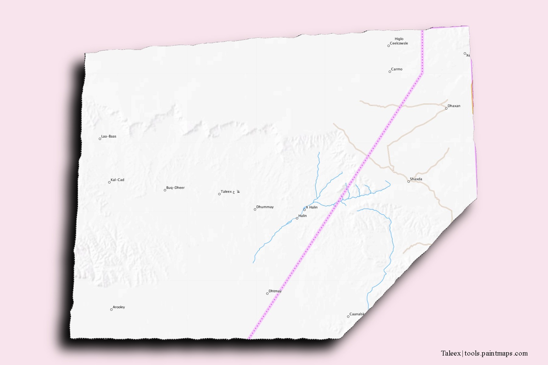 Mapa de barrios y pueblos de Taleex con efecto de sombra 3D