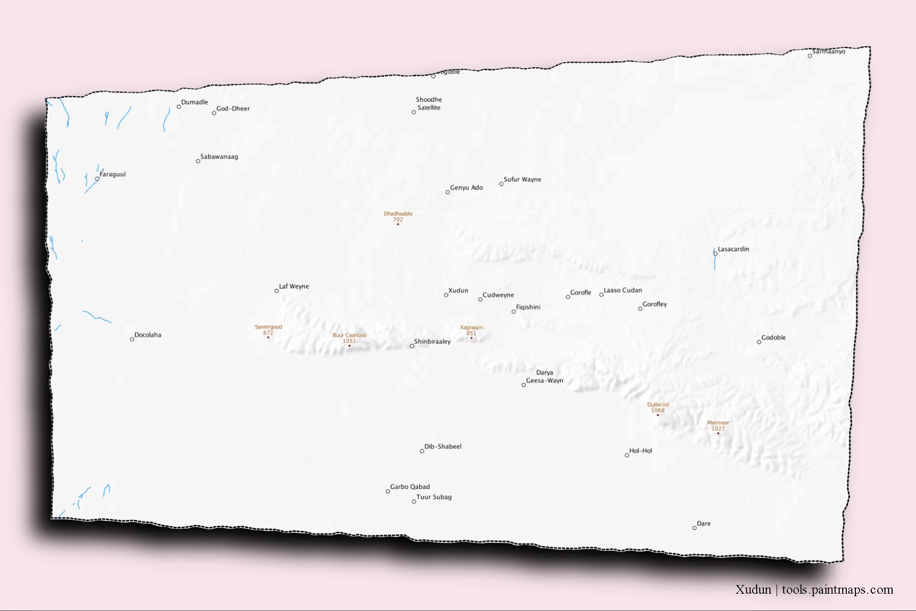 Mapa de barrios y pueblos de Xudun con efecto de sombra 3D