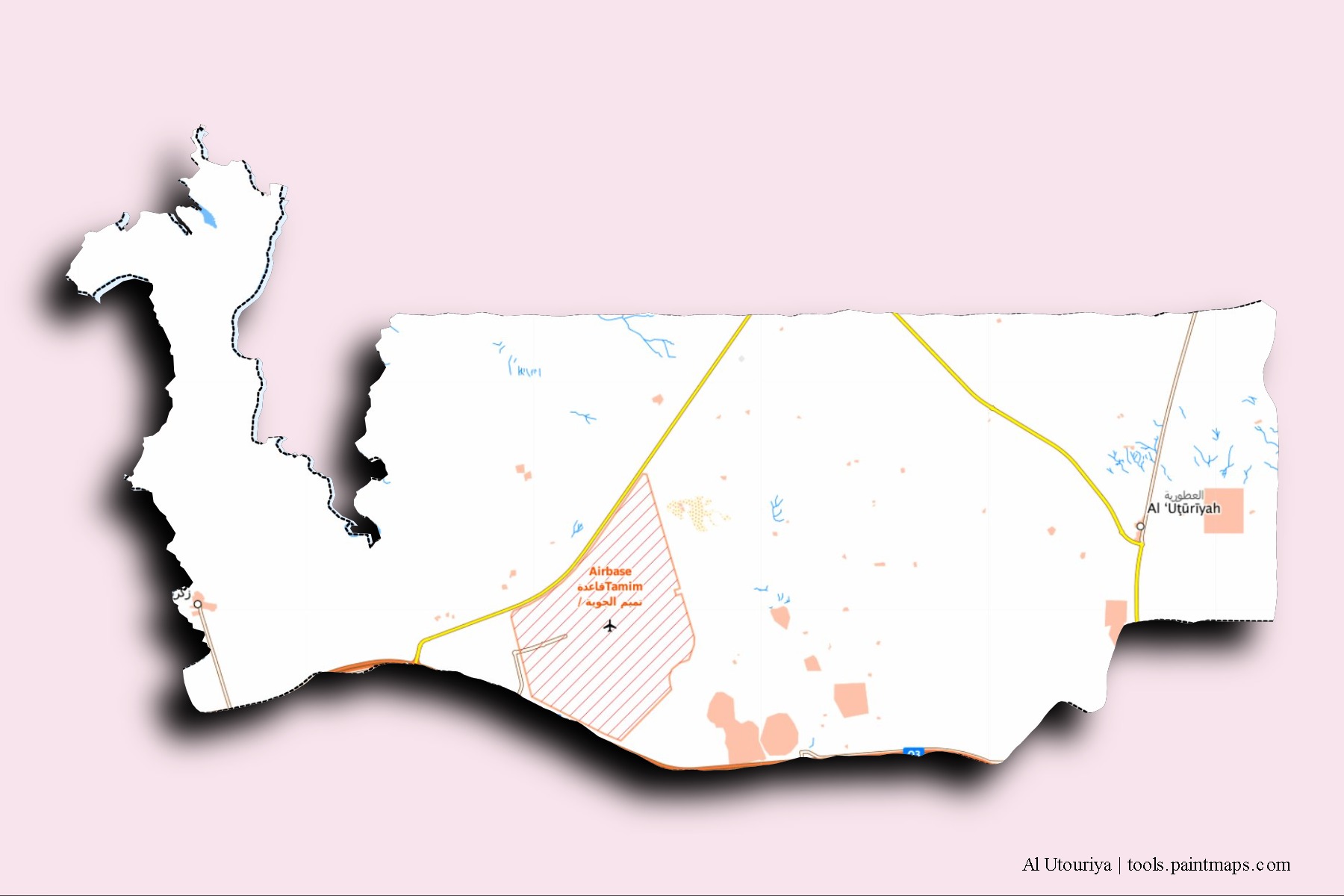 3D gölge efektli Al Utouriya mahalleleri ve köyleri haritası
