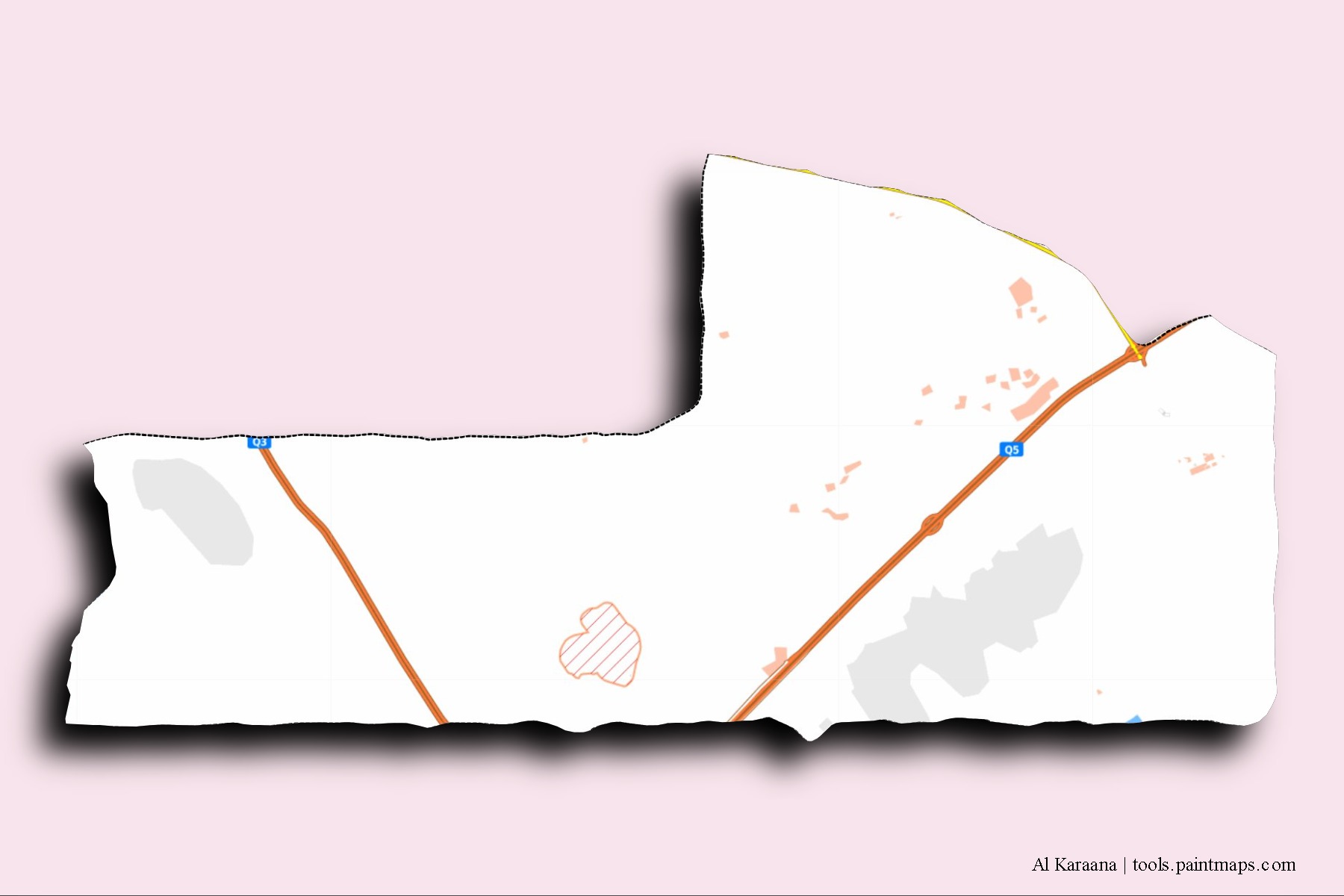 3D gölge efektli Al Karaana mahalleleri ve köyleri haritası