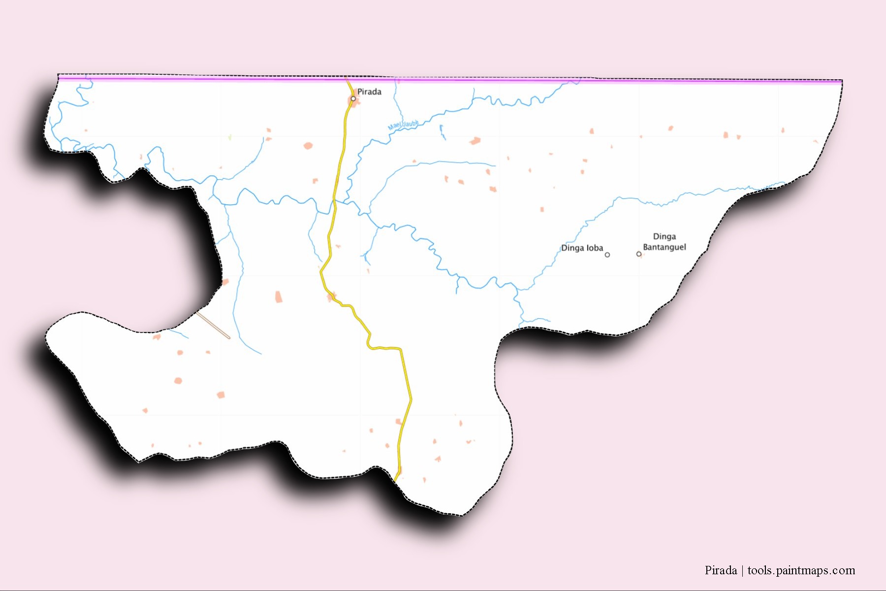 Mapa de barrios y pueblos de Pirada con efecto de sombra 3D