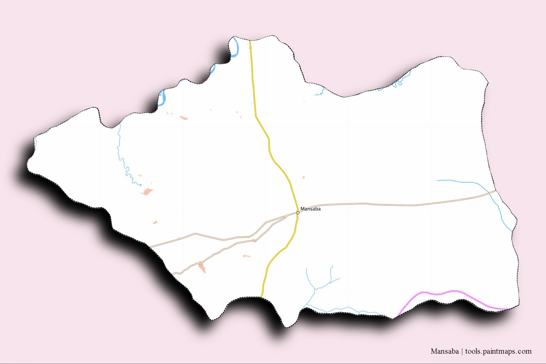 Mansabá neighborhoods and villages map with 3D shadow effect