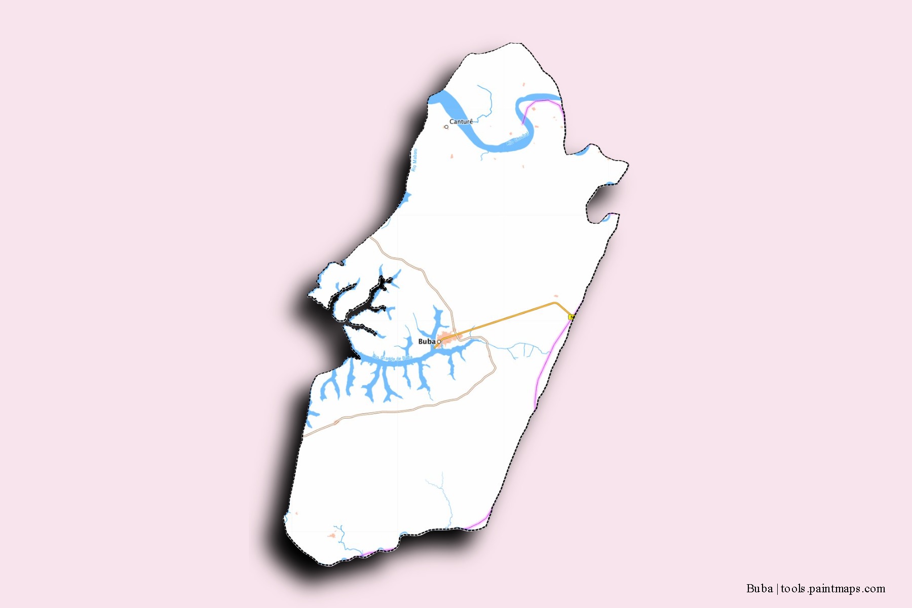 Mapa de barrios y pueblos de Buba con efecto de sombra 3D