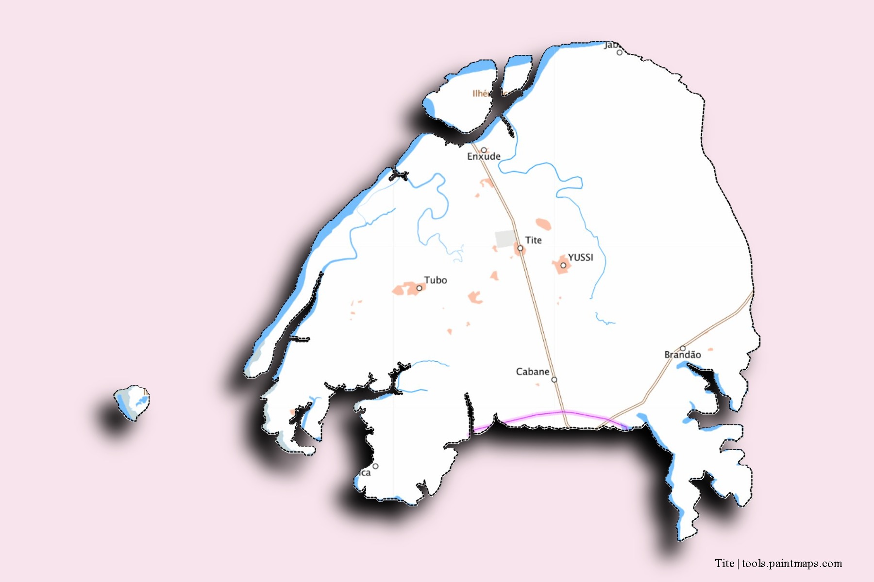 Tite neighborhoods and villages map with 3D shadow effect