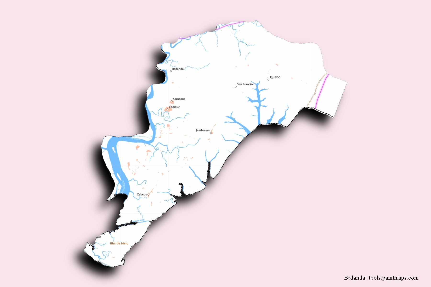 Bedanda neighborhoods and villages map with 3D shadow effect