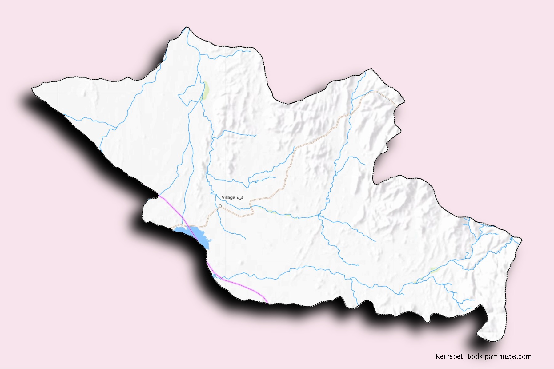 Kerkebet neighborhoods and villages map with 3D shadow effect