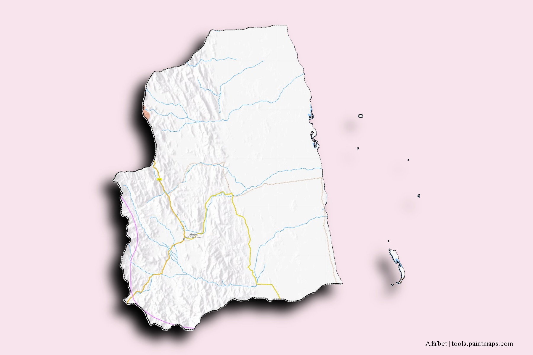 Af'abet neighborhoods and villages map with 3D shadow effect