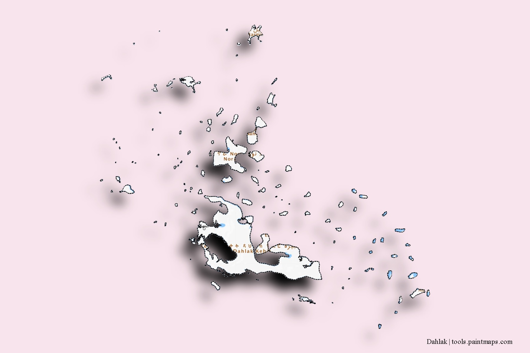 Mapa de barrios y pueblos de Dahlak con efecto de sombra 3D