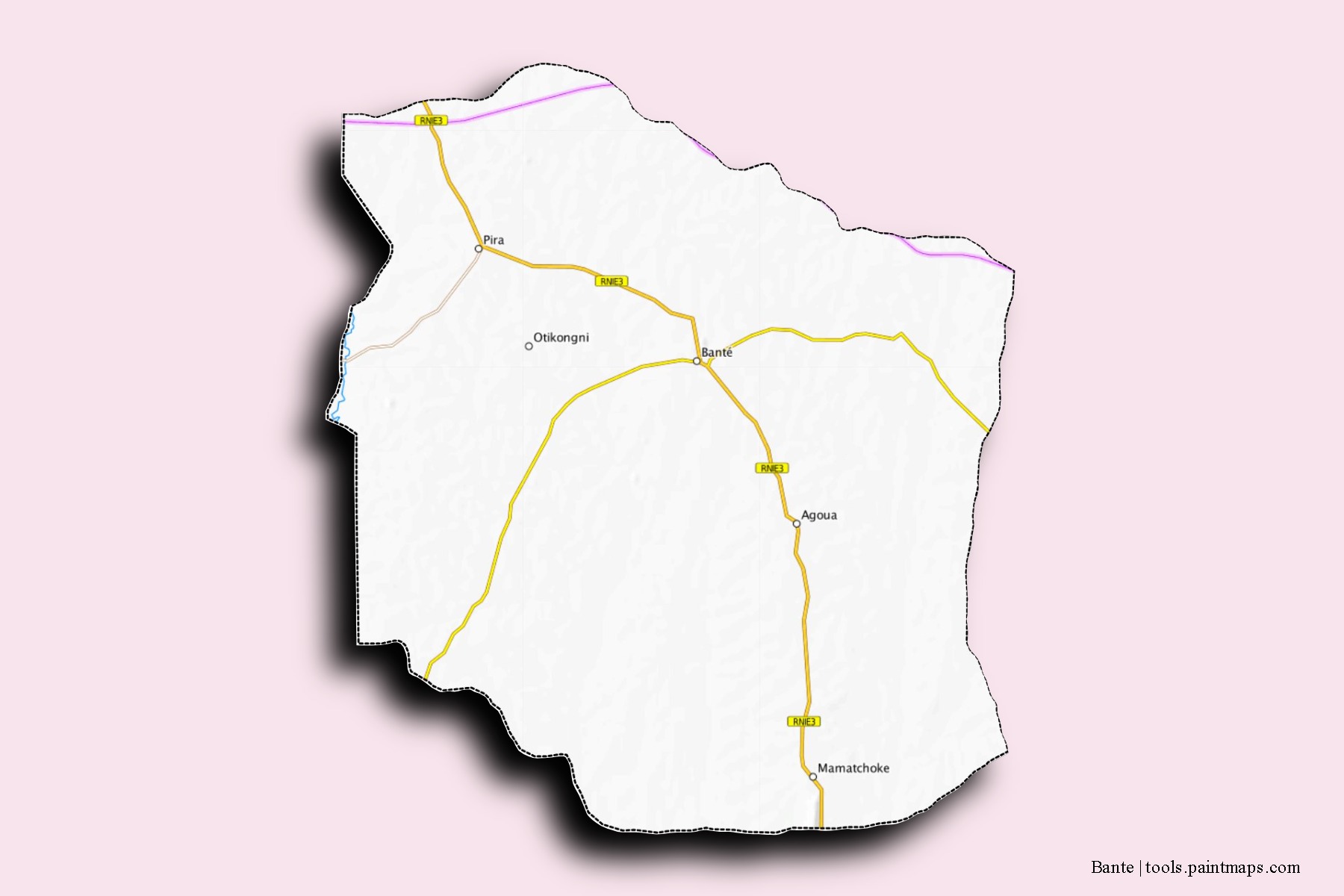 Mapa de barrios y pueblos de Bante con efecto de sombra 3D