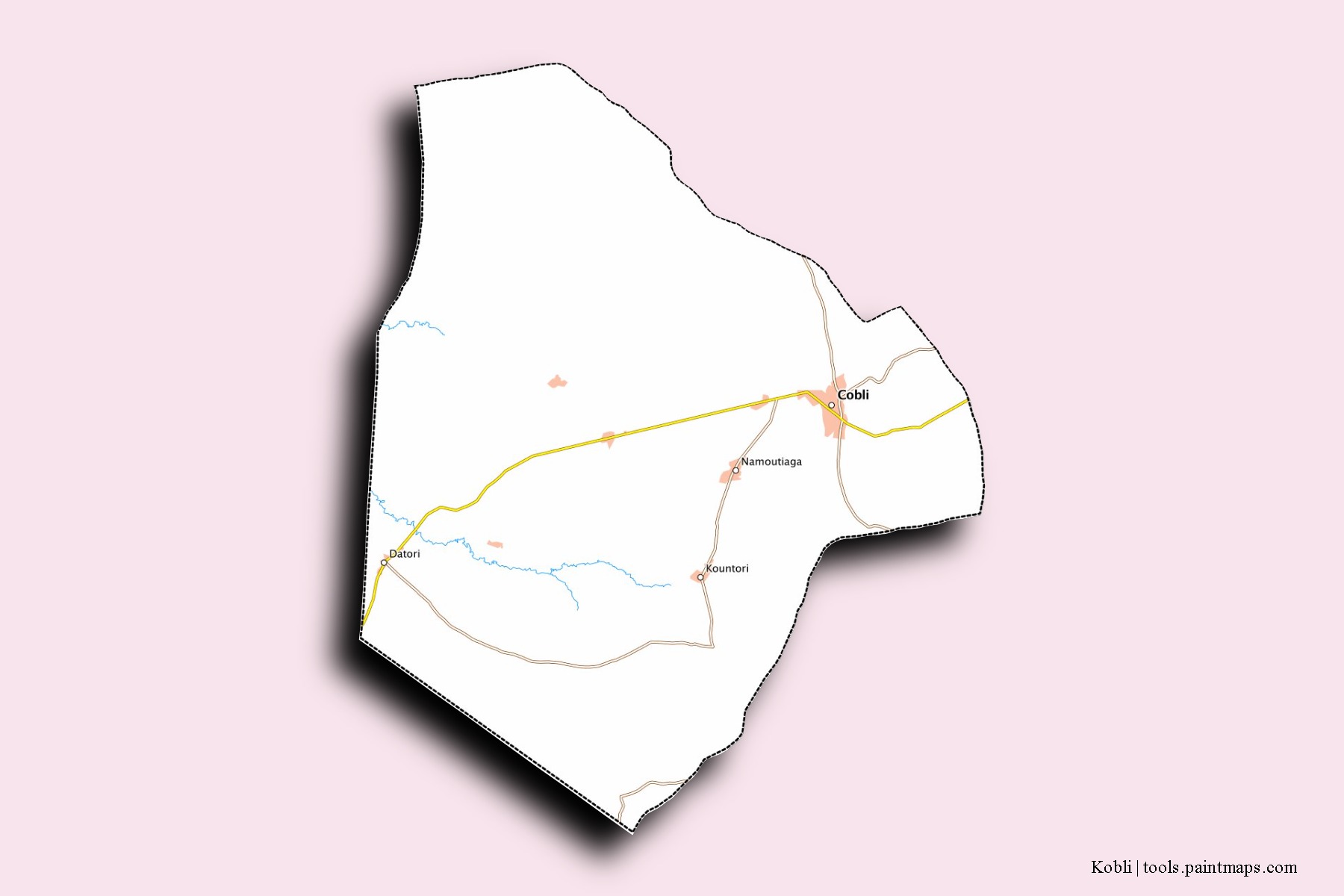 Mapa de barrios y pueblos de Kobli con efecto de sombra 3D