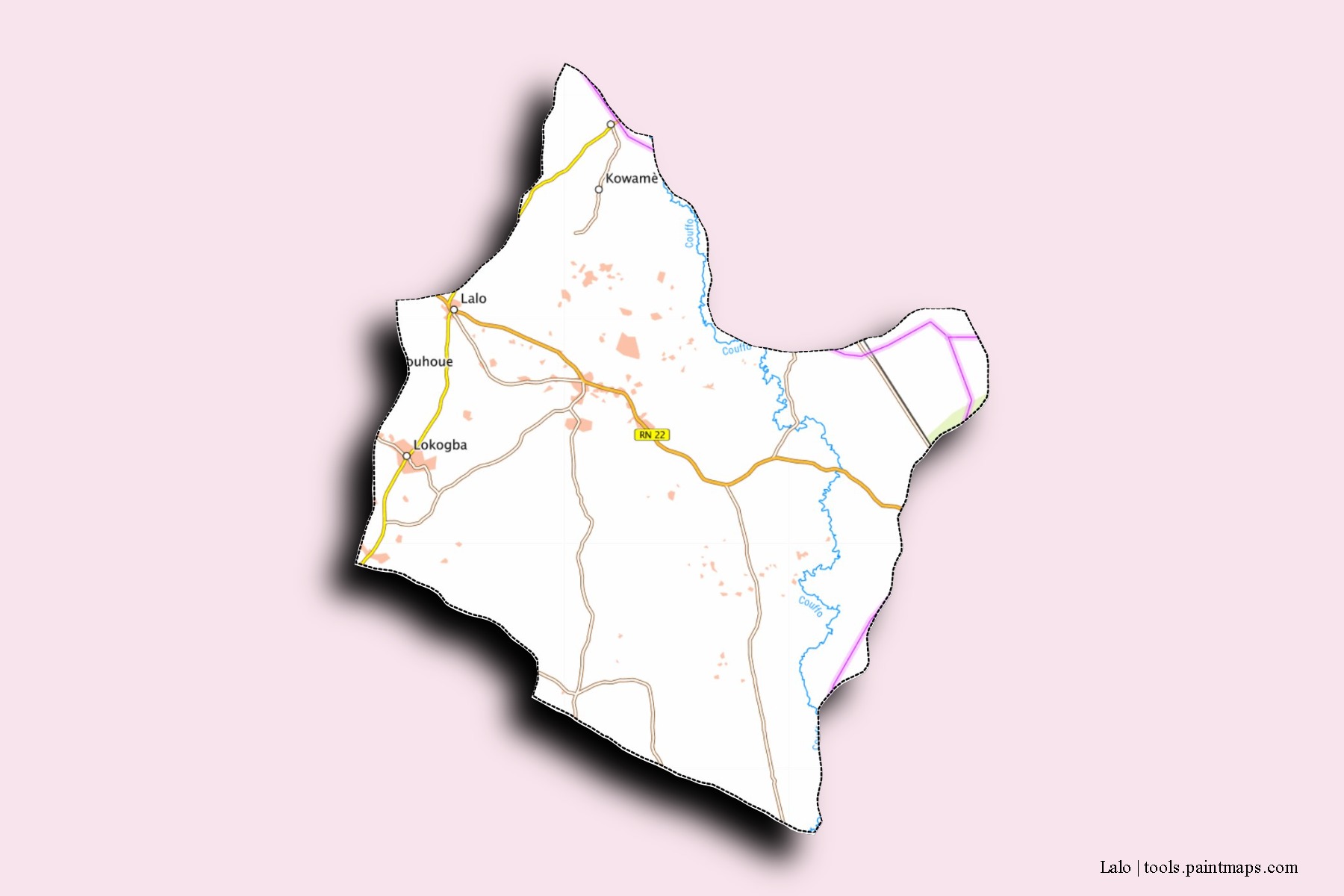 Mapa de barrios y pueblos de Lalo con efecto de sombra 3D