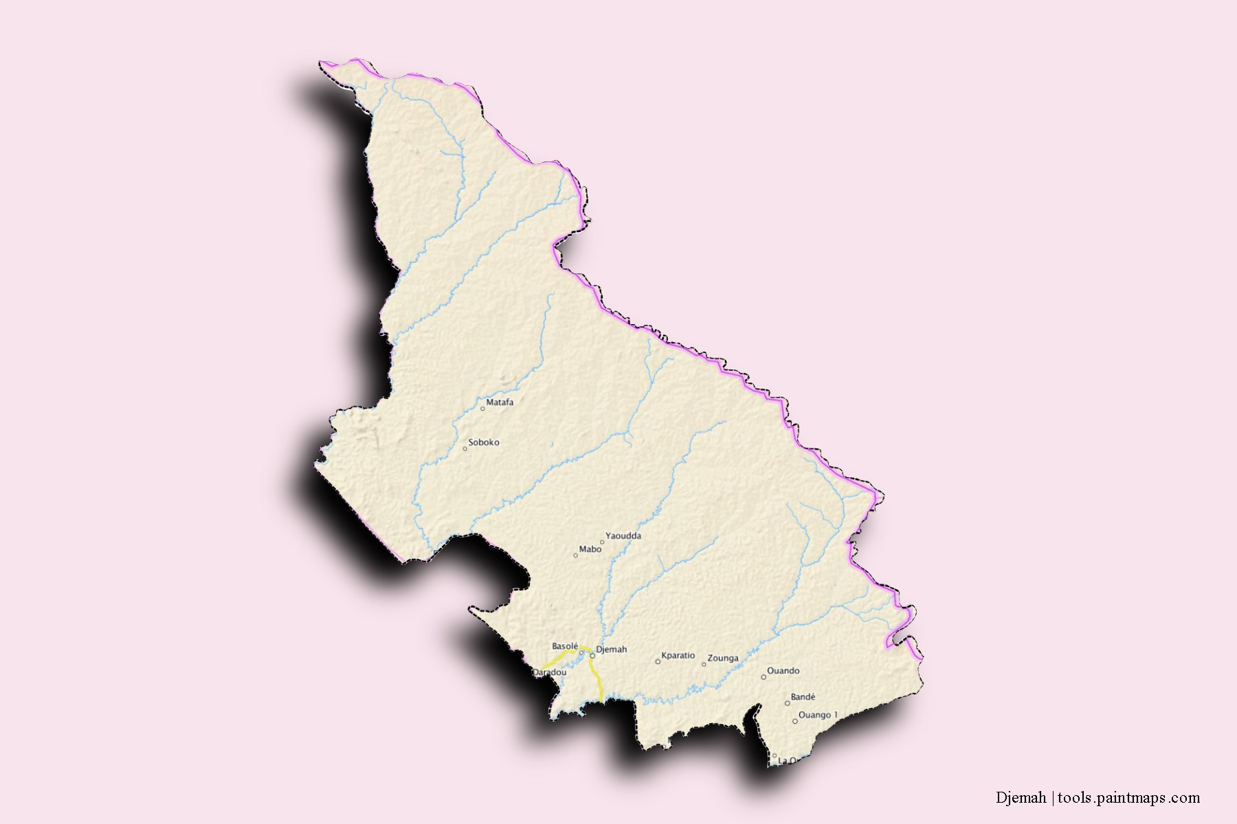 Mapa de barrios y pueblos de Djemah con efecto de sombra 3D