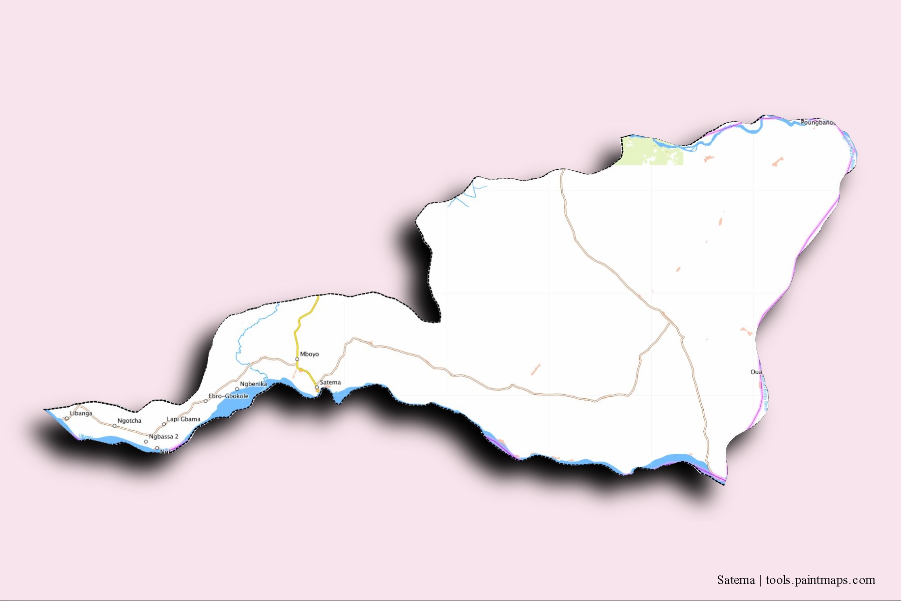 Satema neighborhoods and villages map with 3D shadow effect