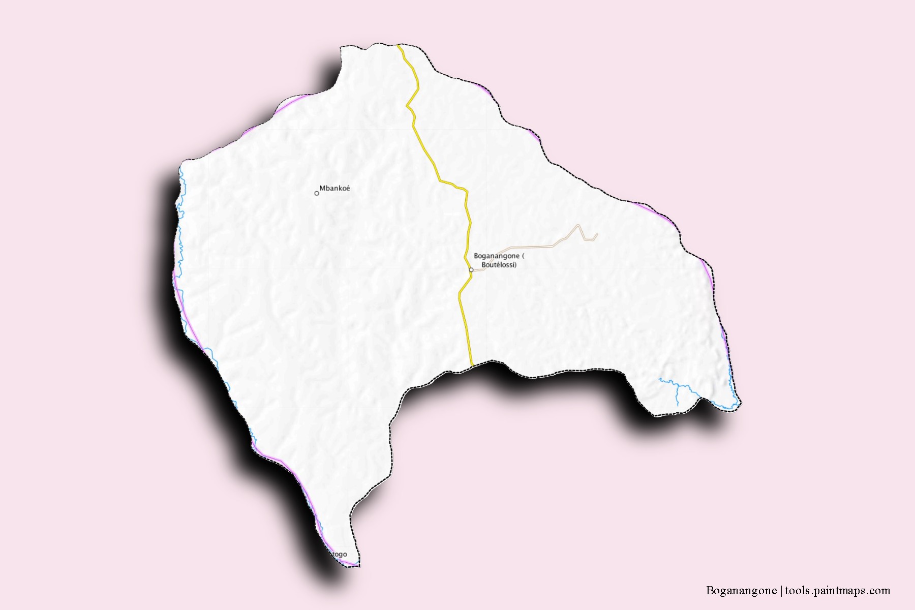 Mapa de barrios y pueblos de Boganangone con efecto de sombra 3D