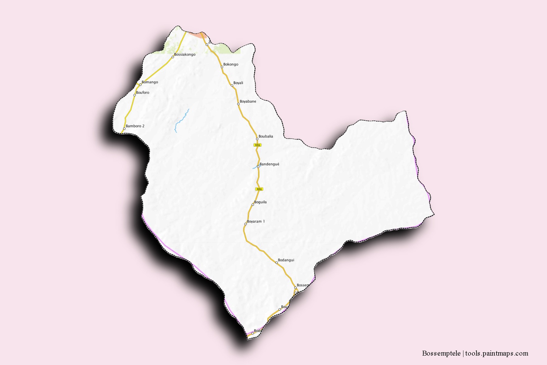 Bossemptélé neighborhoods and villages map with 3D shadow effect